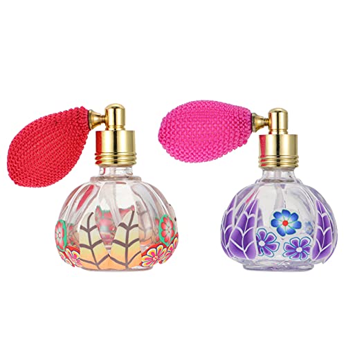 2 Pack Vintage Pumpkin Shaped Perfume Spray Bottles - Refillable Empty Glass Bottles for Perfume, Essential Oils & DIY Cosmetics - Perfect for Travel, Gift Giving & Home Fragrance Decor