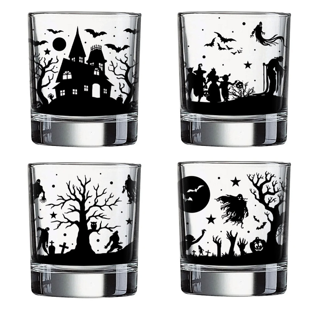 BarConic® Halloween Town Themed Whiskey & Cocktail Glasses Set - 6-Piece Elegant Glassware for Bourbon, Scotch, and Mixed Drinks - Perfect for Halloween Parties, Home Bars, and Themed Gatherings