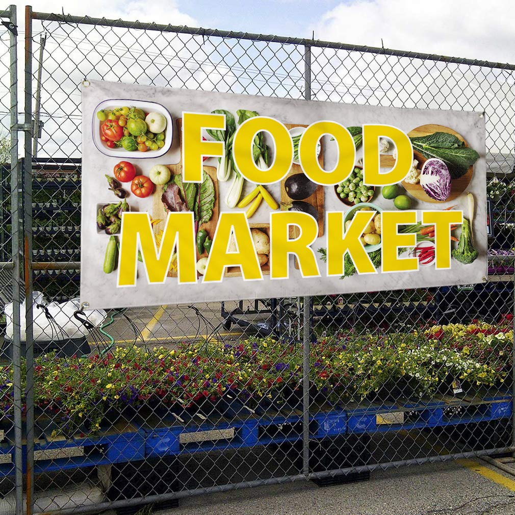 Vinyl Banner for Outdoor Advertising - Weatherproof Restaurant & Food Market Sign with 4 Grommets (24x36 Inches) - Perfect for Yard Sales, Food Trucks, and Business Promotion