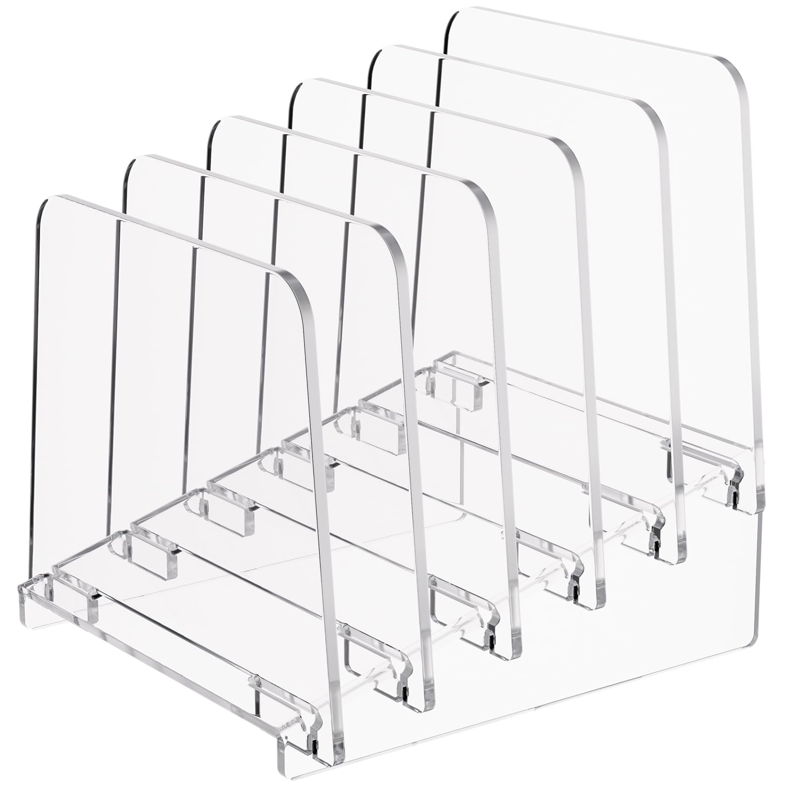 MaxGear 5-Section Clear Acrylic Vertical Desk File Organizer - Inclined Document Holder for Office, School & Home - Perfect for Bills, Letters, Notebooks and Office Supplies Organization