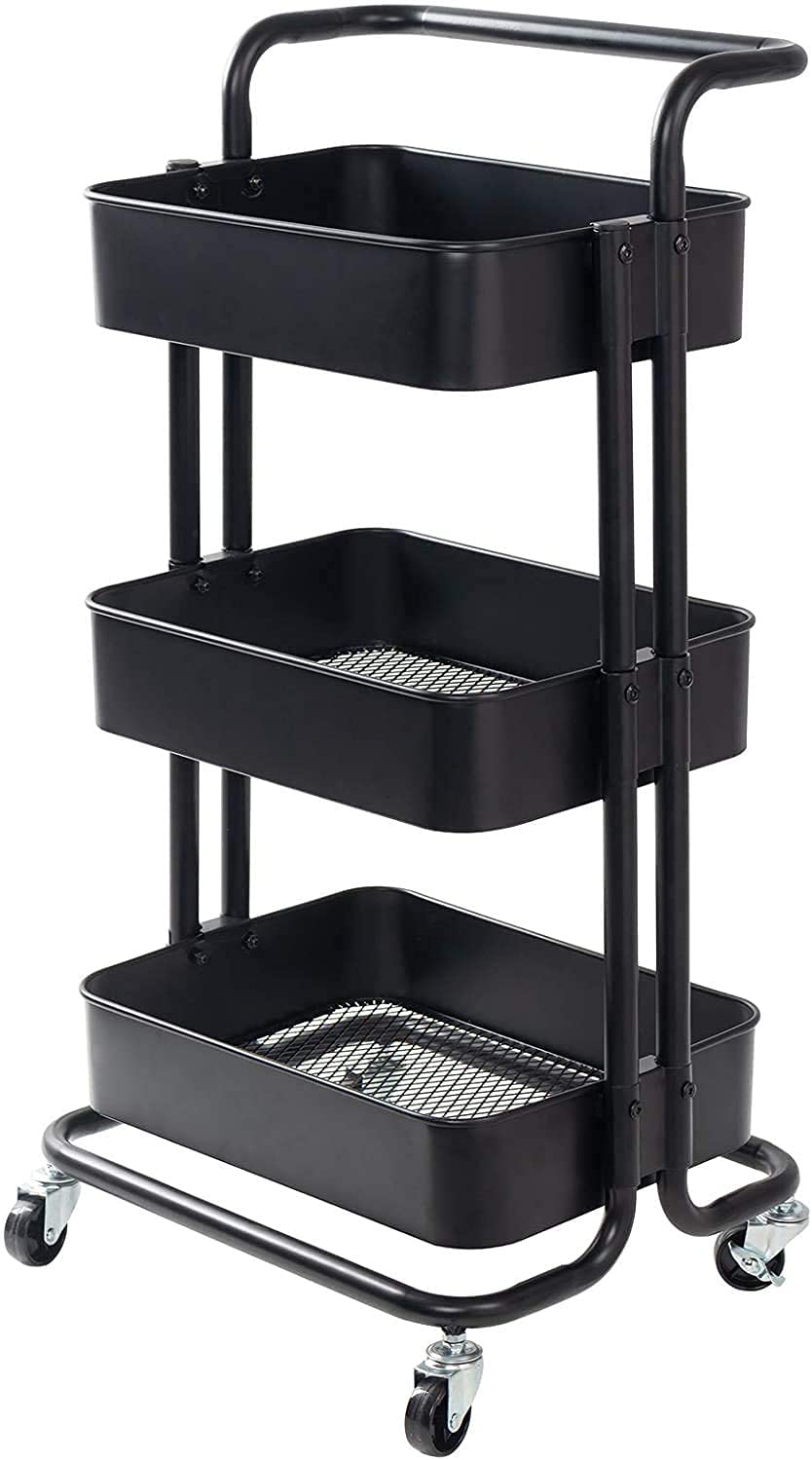 HTLLT Multi-Purpose Rolling Storage Cart with 4 Casters - ABS Organizer Trolley with Ergonomic Handles for Bathroom, Kitchen, Office & Library - Perfect for Organizing Supplies, Books & Cleaning Essentials