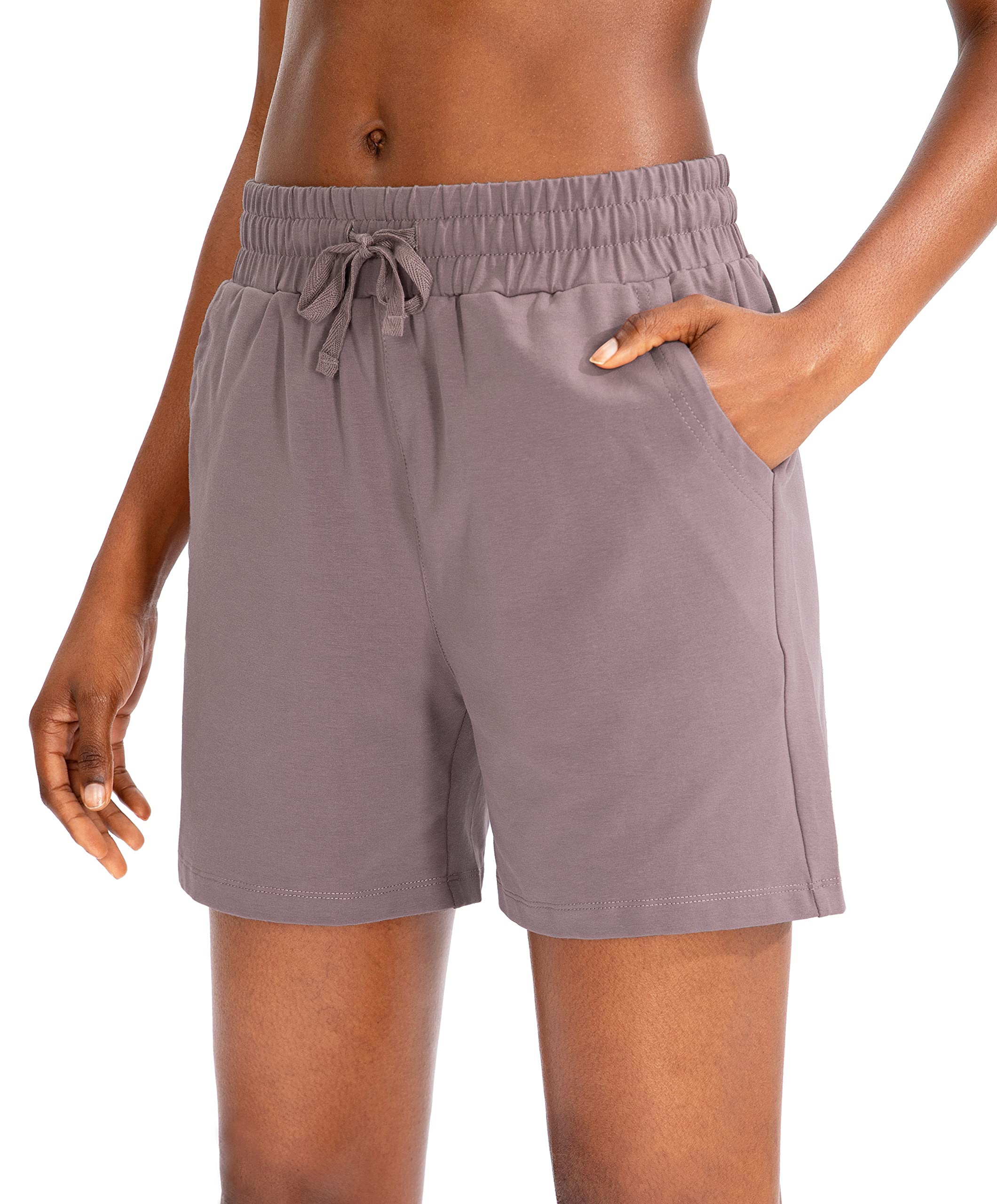 SANTINY Women's 5-Inch Cotton Lounge Shorts - Breathable Yoga & Athletic Bermuda Shorts with Pockets for Women - Perfect for Walking, Yoga, Gym & Casual Wear