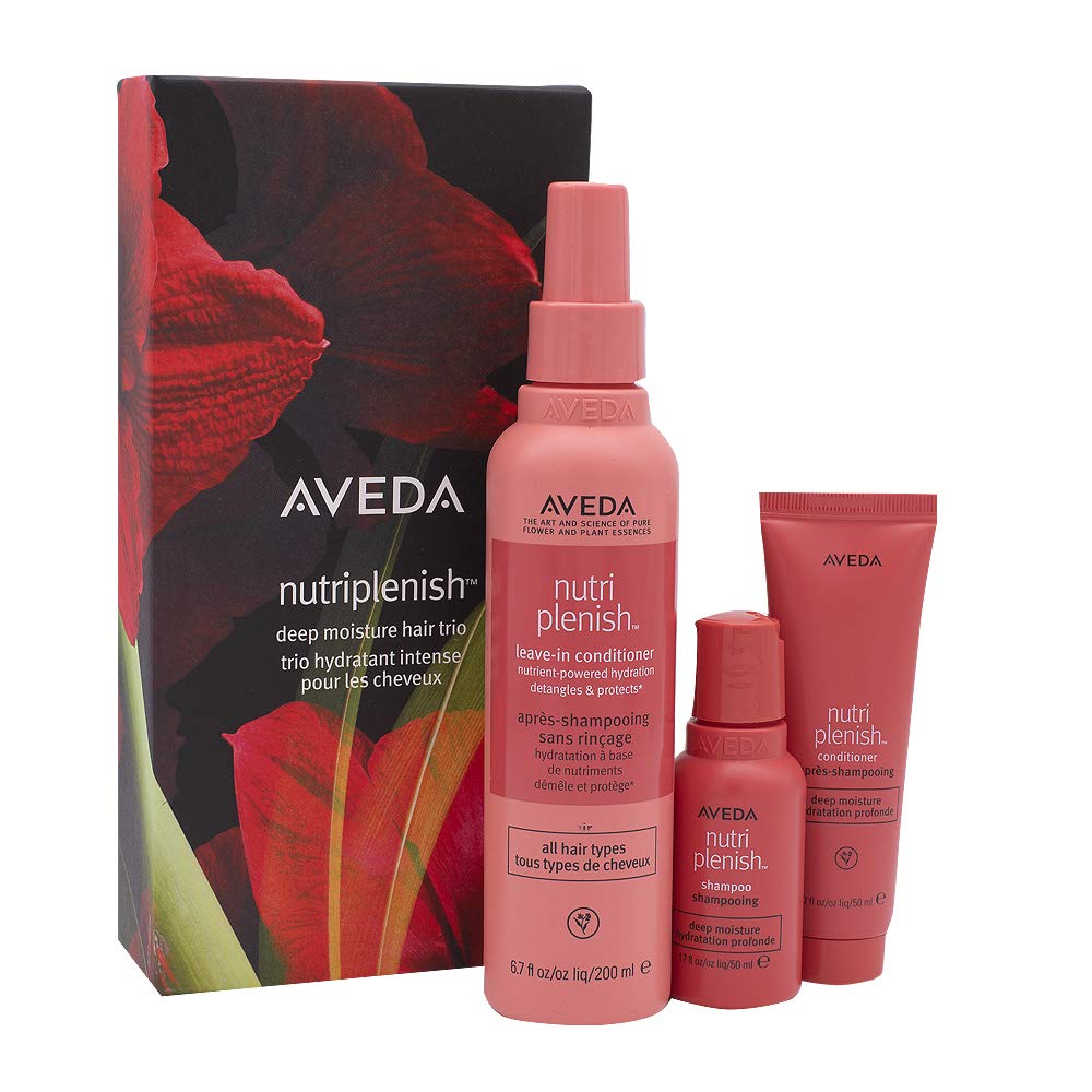 Aveda NutriPlenish Deep Moisture Hair Trio Gift Set 2020 - Hydrating Shampoo, Conditioner & Leave-In Treatment for Dry, Damaged Hair - Perfect for Salon-Quality Hair Care at Home