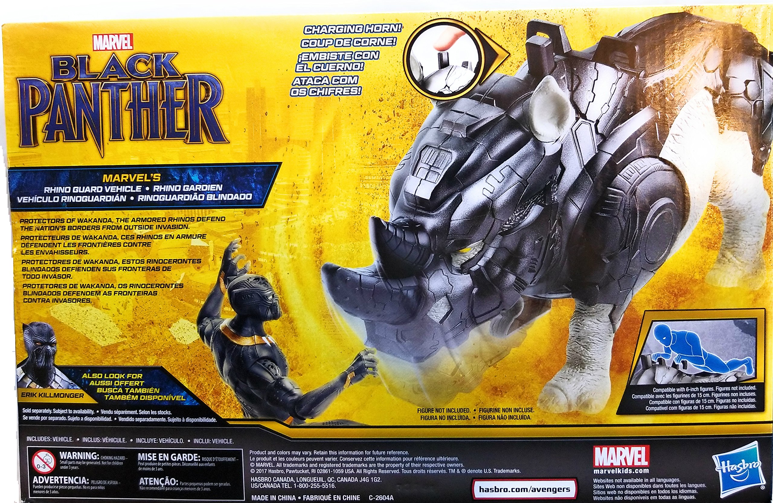 Marvel Black Panther Rhino Guard Vehicle with Charging Horn Action - 6 Inch Action Figure Compatible Toy for Kids & Collectors | Superhero Play, Display & Collection Scenes