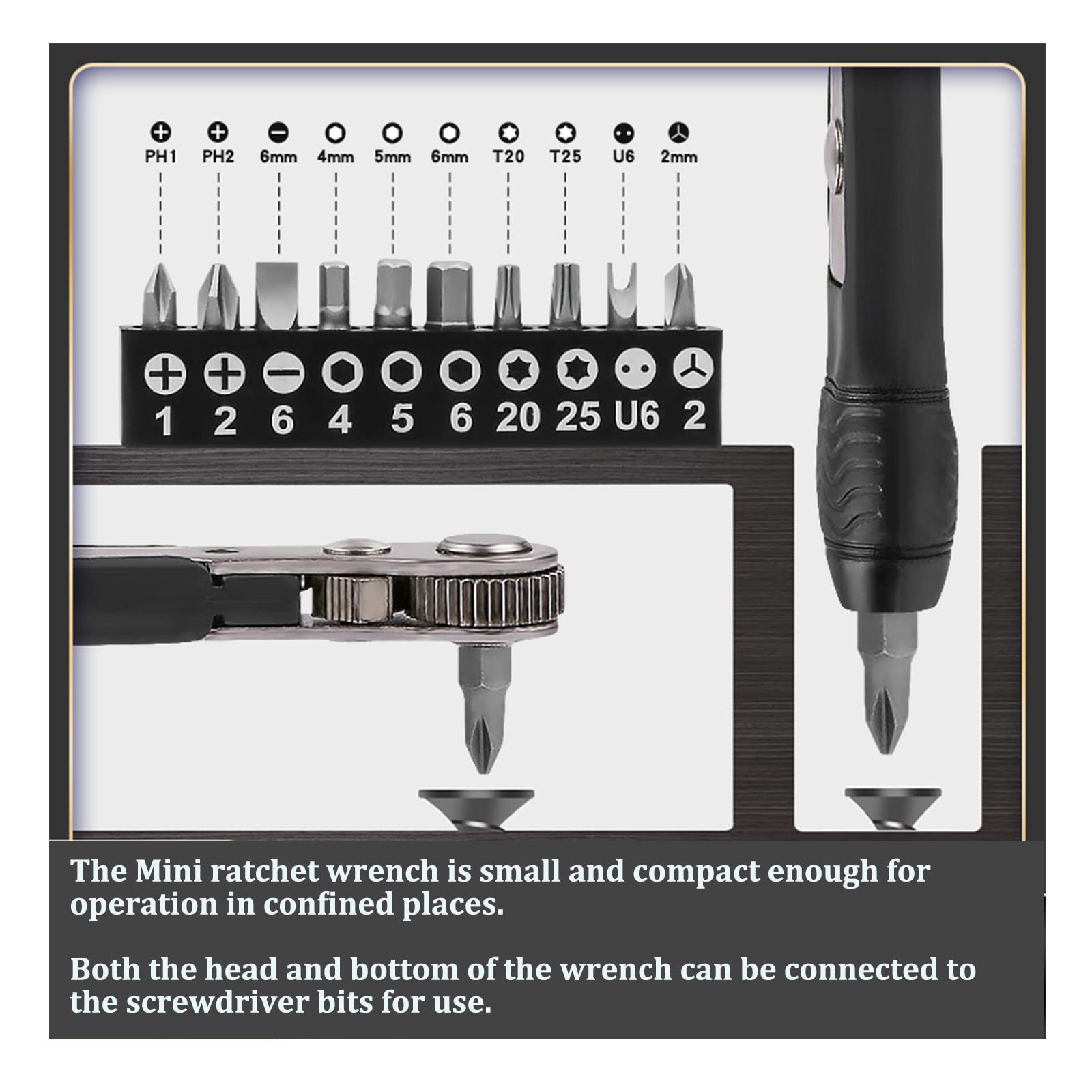 11-Piece 1/4 Inch Mini Ratchet Wrench Set with 36-Tooth High Torque Reversible Handle & 90-Degree Offset Screwdriver Bits - Perfect for Tight Spaces, Automotive Repairs, and DIY Projects