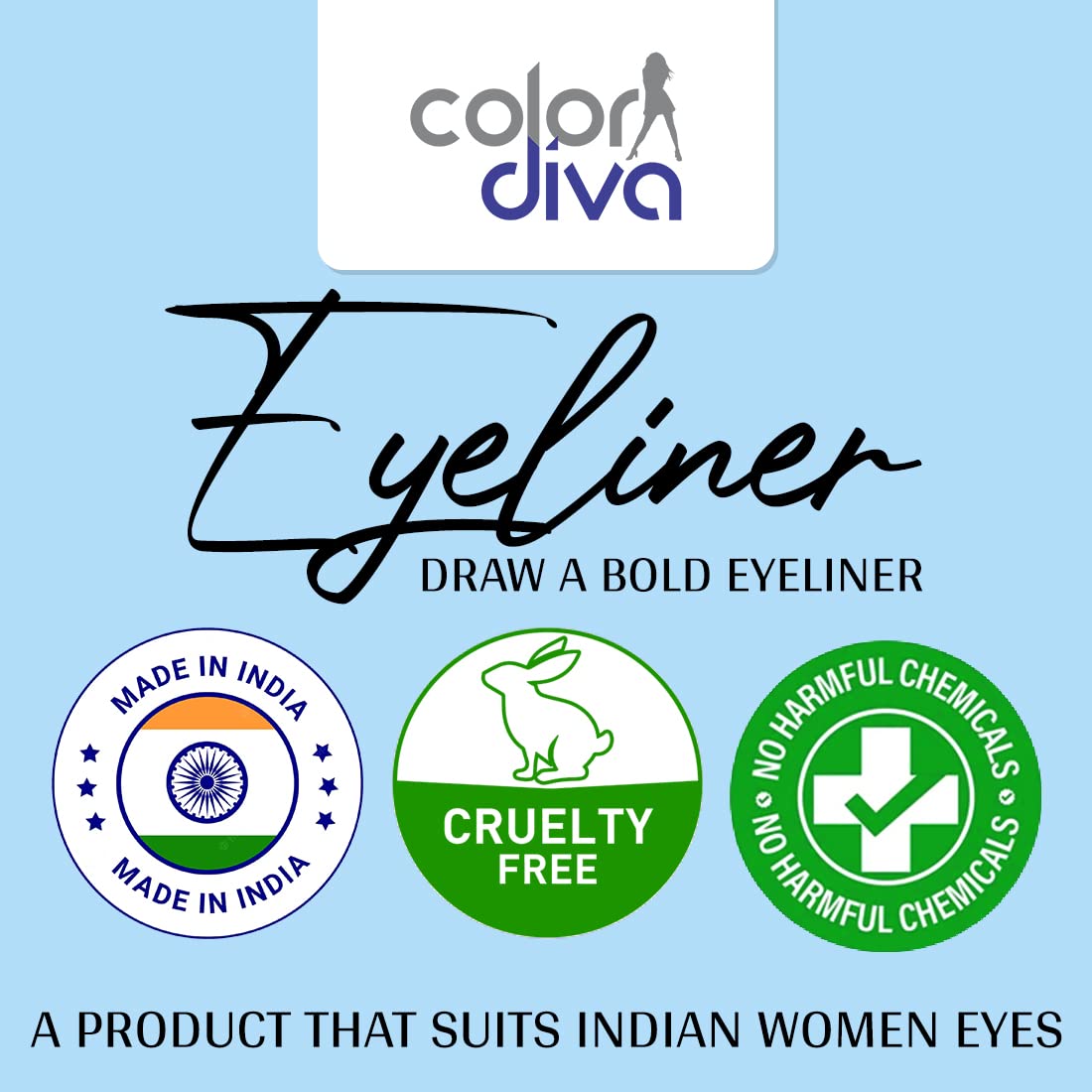 Waterproof Long-Lasting Black Eyeliner & Mascara Set - Color Diva 103 & 104 (6ml Each) | Smudge-Proof Eye Makeup for Party, Wedding & Everyday Wear