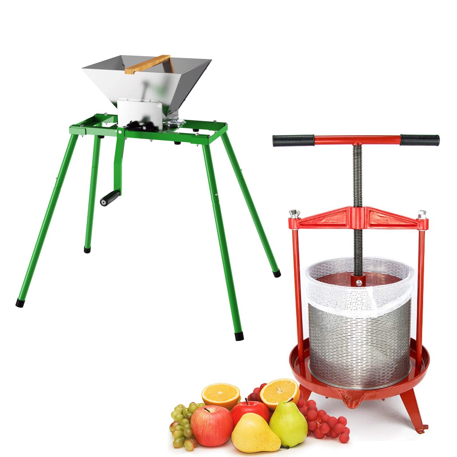 Premium Heavy-Duty Stainless Steel Fruit & Wine Press with Cross-Beam Support - Apple Crusher & Cider Press Kit for Home Brewing, Winemaking & Juice Extraction