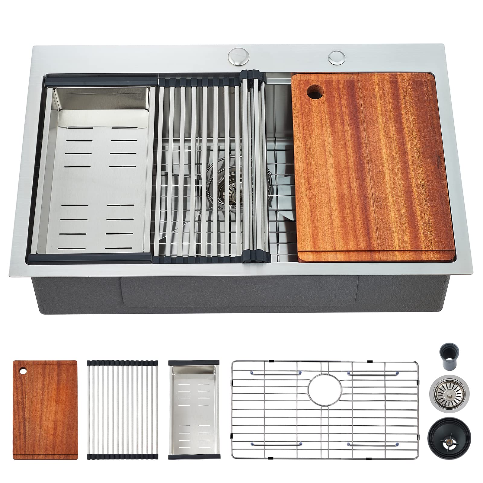 33 x 22 Inch Drop-in Stainless Steel Kitchen Sink - 16 Gauge Single Bowl Workstation with Cutting Board | Perfect for Food Prep, Dishwashing & Small Space Kitchens