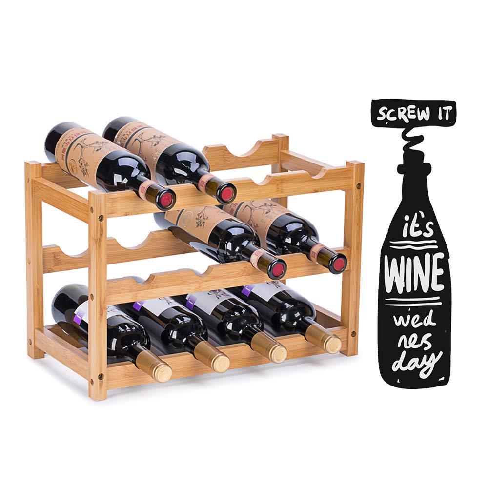 Bamboo Wooden Wine Rack - Countertop Wine Bottle Holder & Storage Display Shelf for Home, Bar, Kitchen Cabinet & Pantry Organization - Perfect for Wine Storage, Entertaining & Kitchen Decor