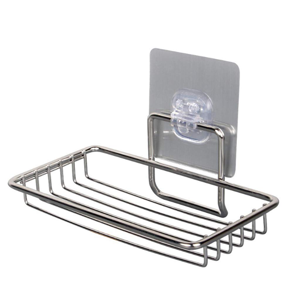 Stainless Steel Soap Dish Holder - Punch-Free Drain Rack & Soap Tray for Bathroom Shower - Rustproof Soap Storage Container Box - Perfect for Kitchen, Bathroom Counter & Vanity Organization