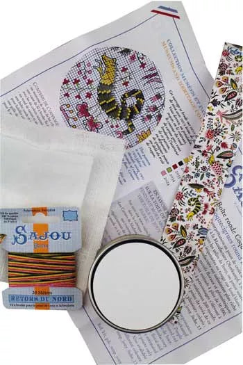 Round Box Cross Stitch Kit - Coquecigrues Design - DIY Embroidery Craft for Beginners & Adults - Perfect for Home Decor, Gifts & Relaxation