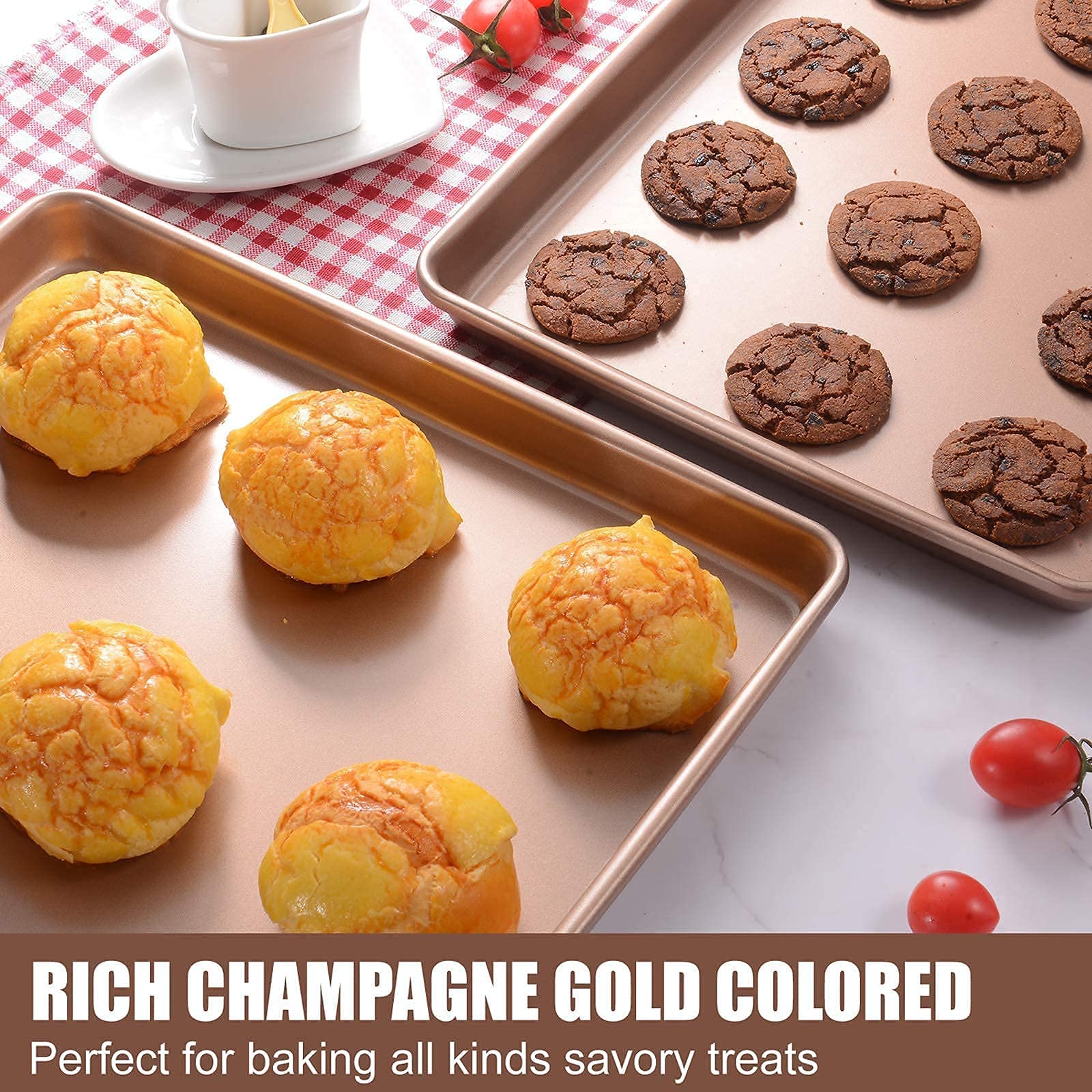 Nonstick Cookie Sheet Set - 13inch & 18inch Gold Baking Pans for Oven, Perfect for Cookies, Roasting Vegetables & Meal Prep