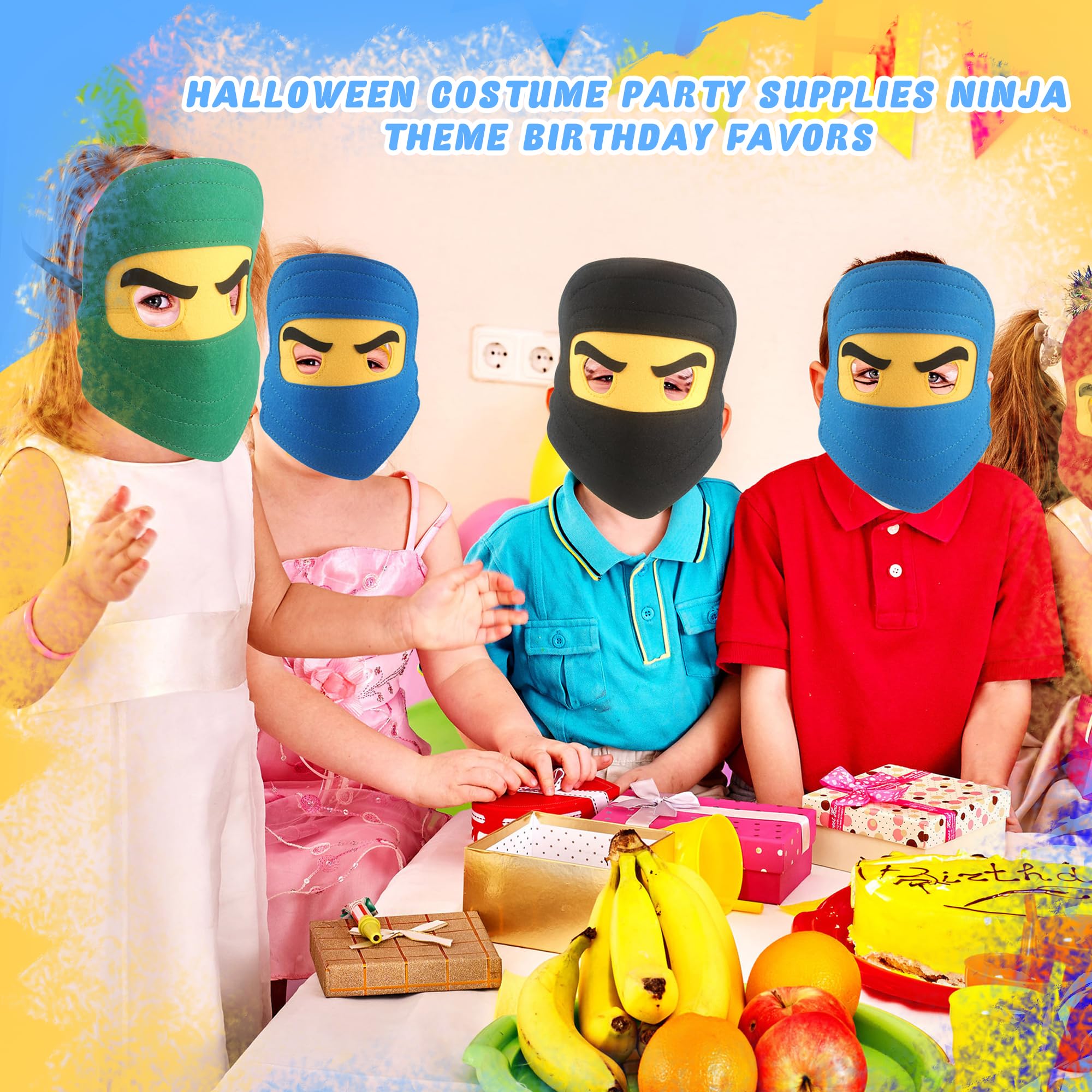 20 Pieces Kids Ninja Masks - Soft Felt Elastic Cartoon Masks for Boys & Girls - Halloween Costume Party Supplies - Ninja Theme Birthday Favors - Perfect for Cosplay, Role Play & Themed Parties