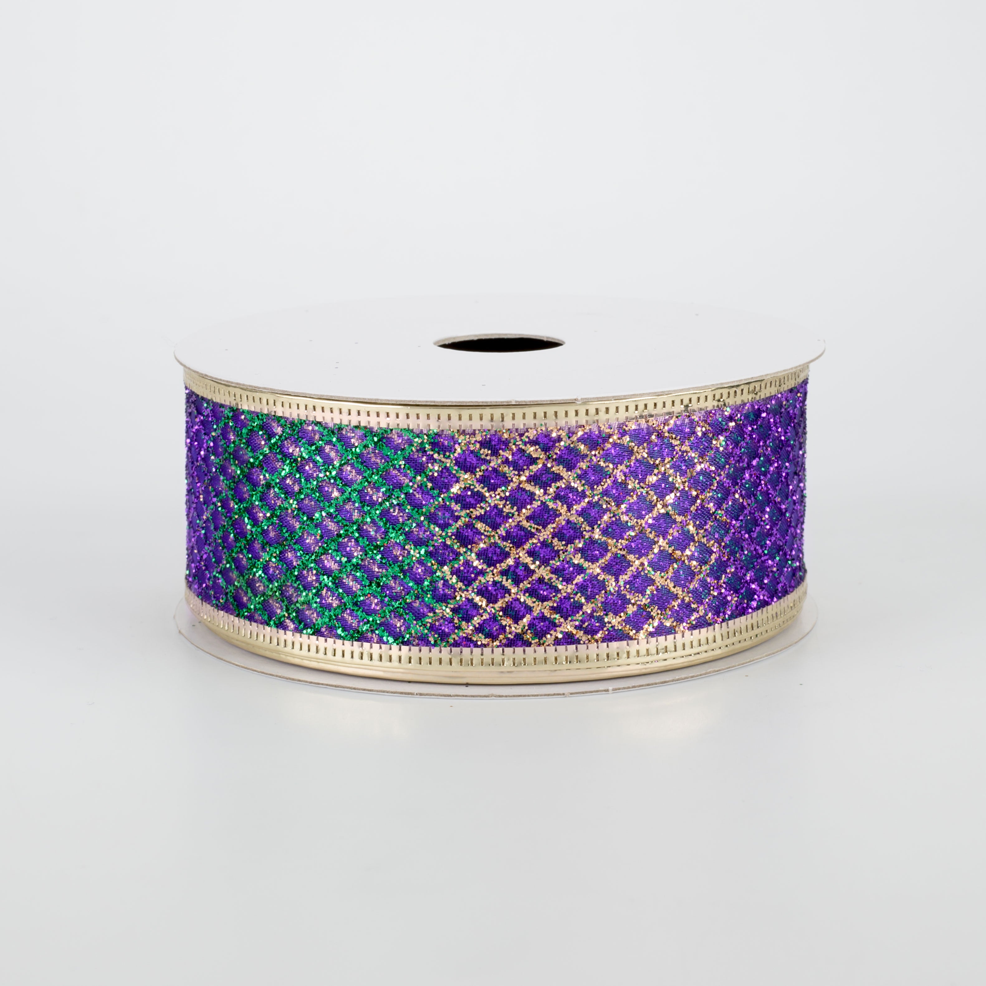 1.5 Inch Glitter Sheer Net Ribbon - Purple, Green & Gold (10 Yards) for Gift Wrapping, Party Decorations & DIY Crafts