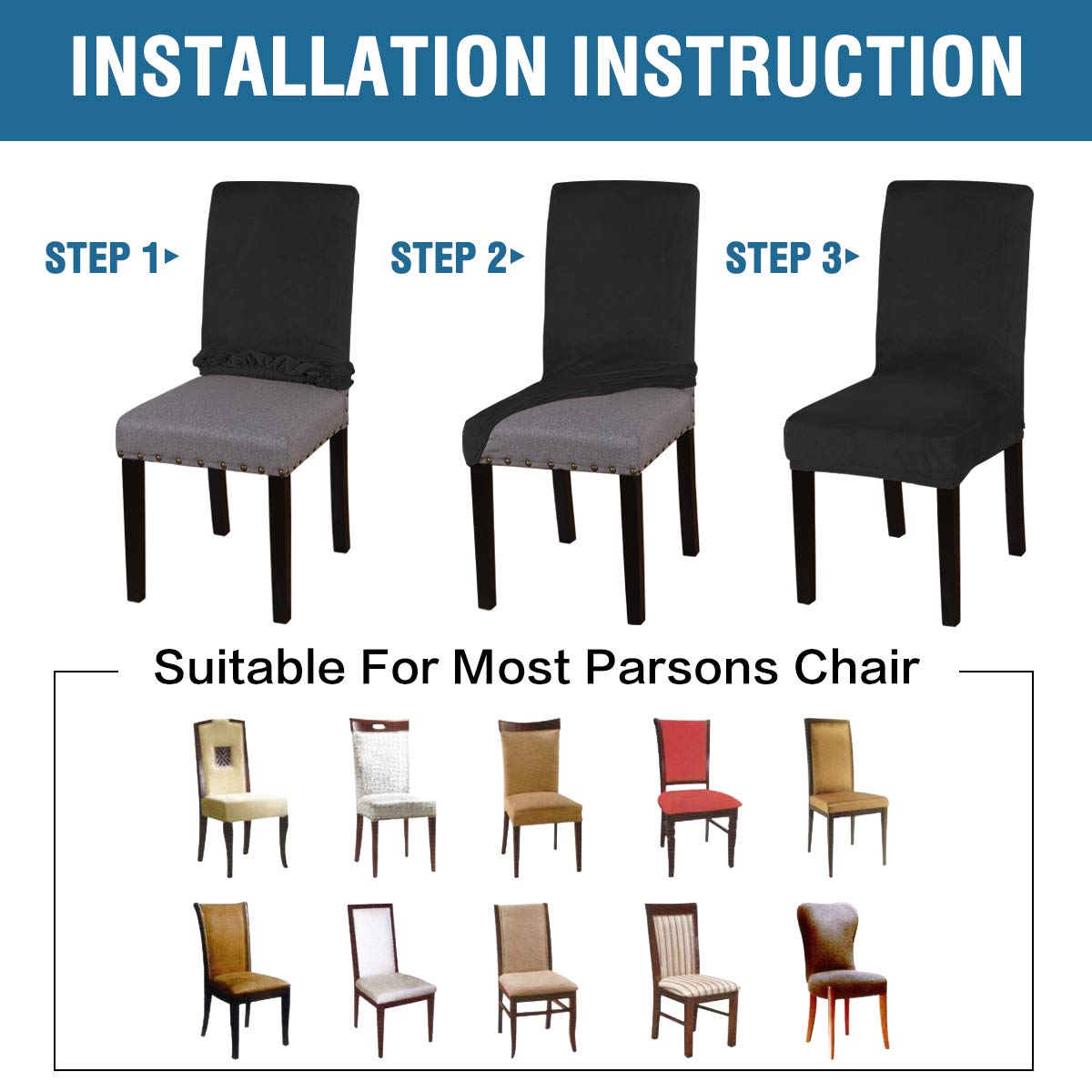 Stretch Velvet Dining Chair Covers Set of 4 - Washable Slipcovers for Parson Chairs, Black | Home Dining Decor