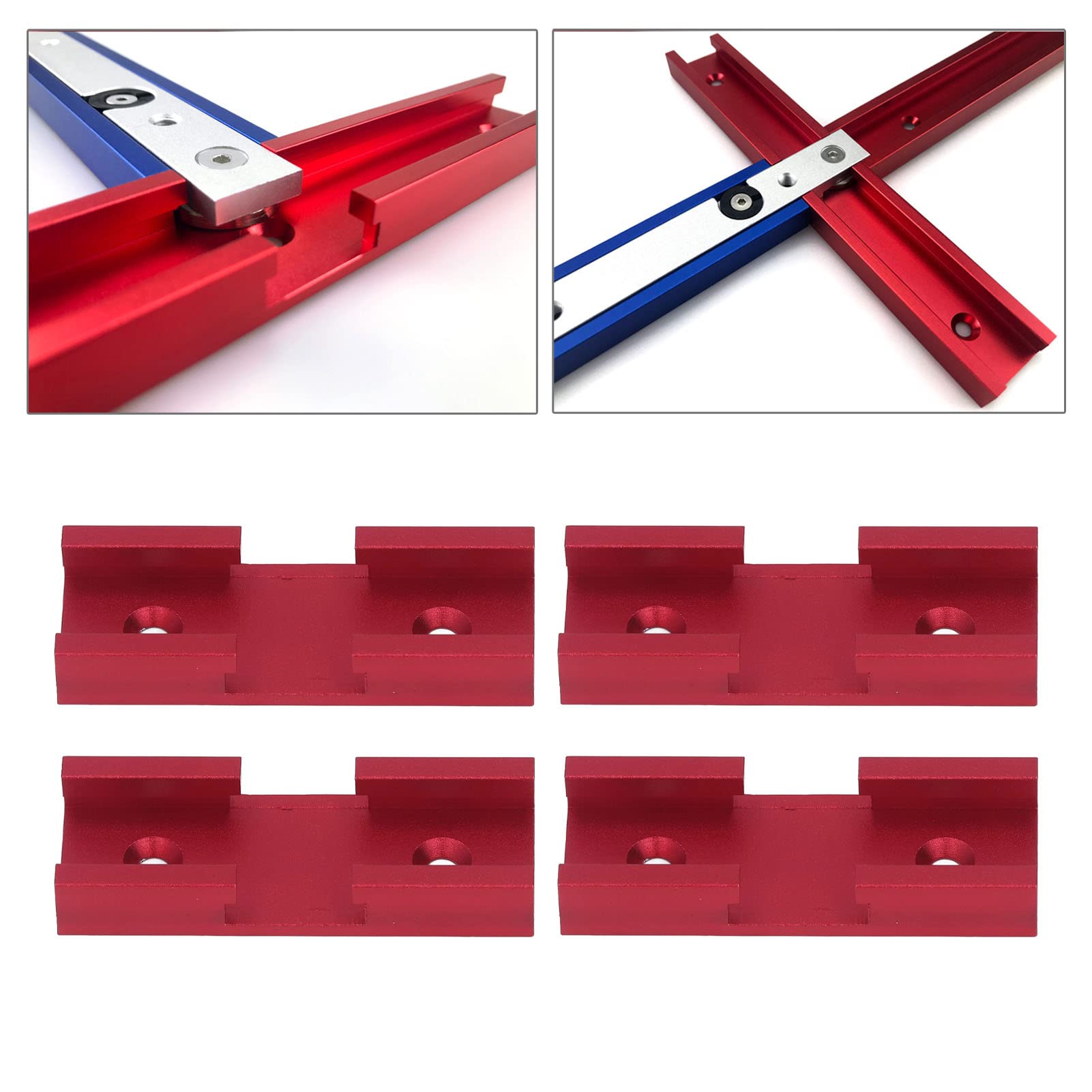 T-Shaped Track Intersection Pieces, 4-Piece Aluminum Multiple T-Track Connectors for Woodworking - Red (Perfect for DIY Projects & Woodworking Jigs)