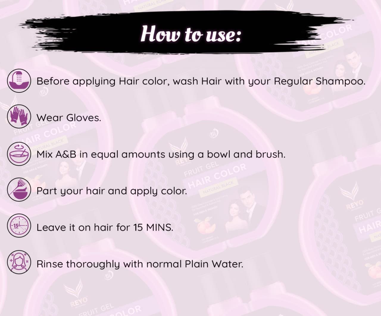 Natural Black Reyo Fruit Gel Hair Color - 120ml | Ammonia-Free & Chemical-Free Hair Dye for Men & Women | Fruit Vinegar Hair Treatment | Pack of 1 | Perfect for At-Home Hair Coloring & Gentle Gray Coverage