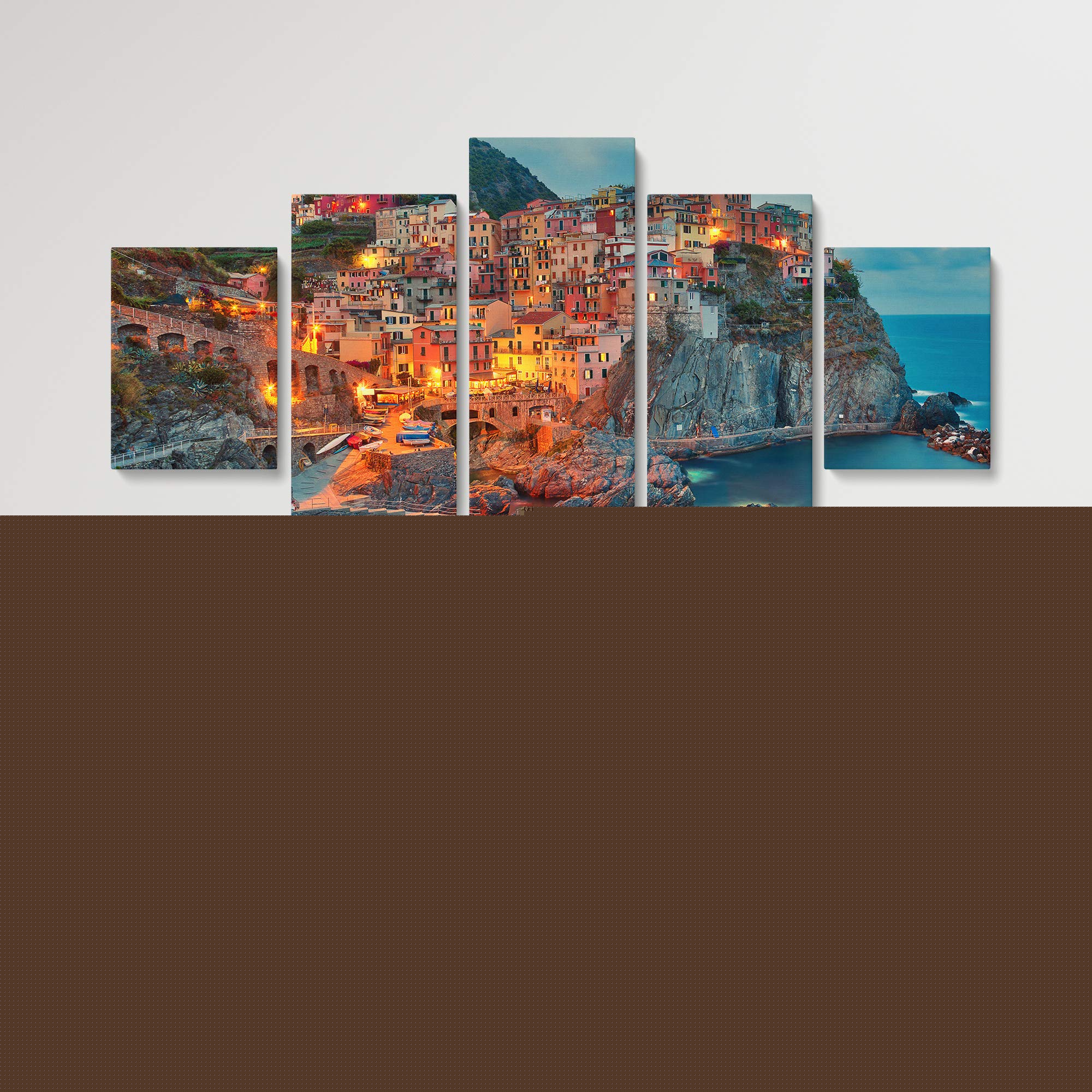 Manarola Cinque Terre Italy Landscape Canvas Art Print - 5 Piece Medium Wall Art Set for Home Decor, Travel Theme Living Room & Office Decor