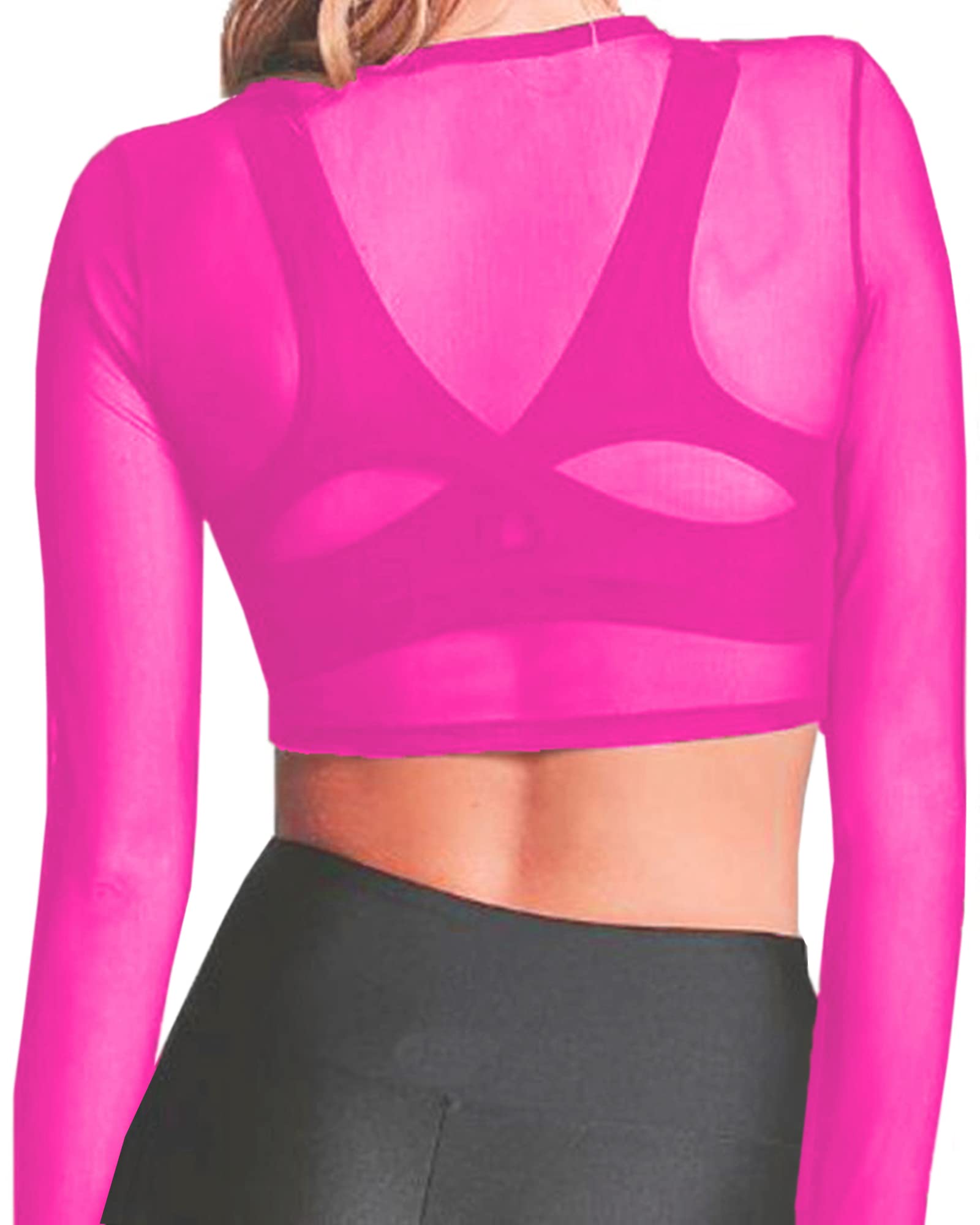 BelleLovin Women's Sheer Mesh Long Sleeve Crop Top - Sexy See-Through Blouse for Party, Club & Date Night Outfits