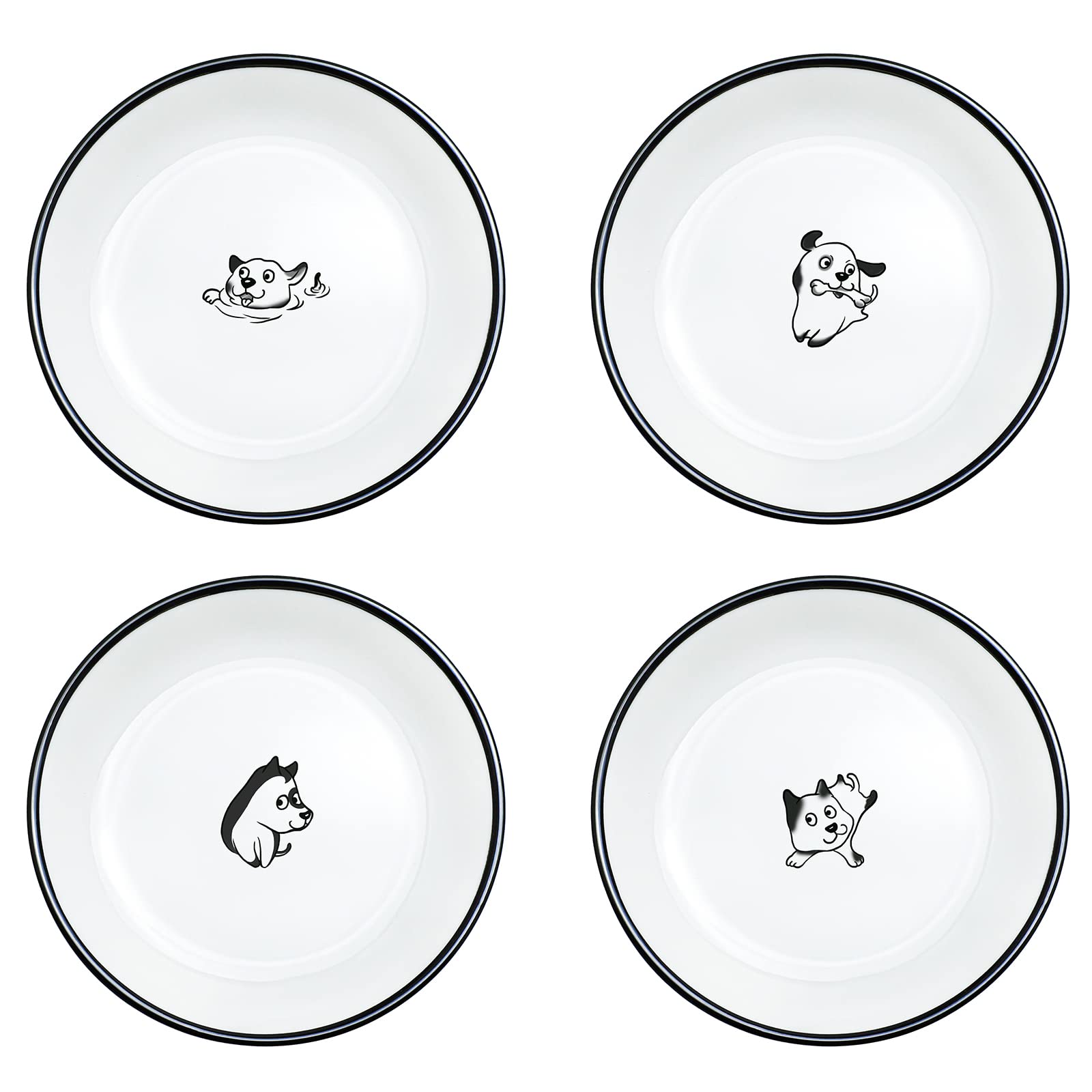 Happy Dog Ceramic Bowls Set of 4 - Seasoning Dishes & Appetizer Plates for Kitchen & Dining