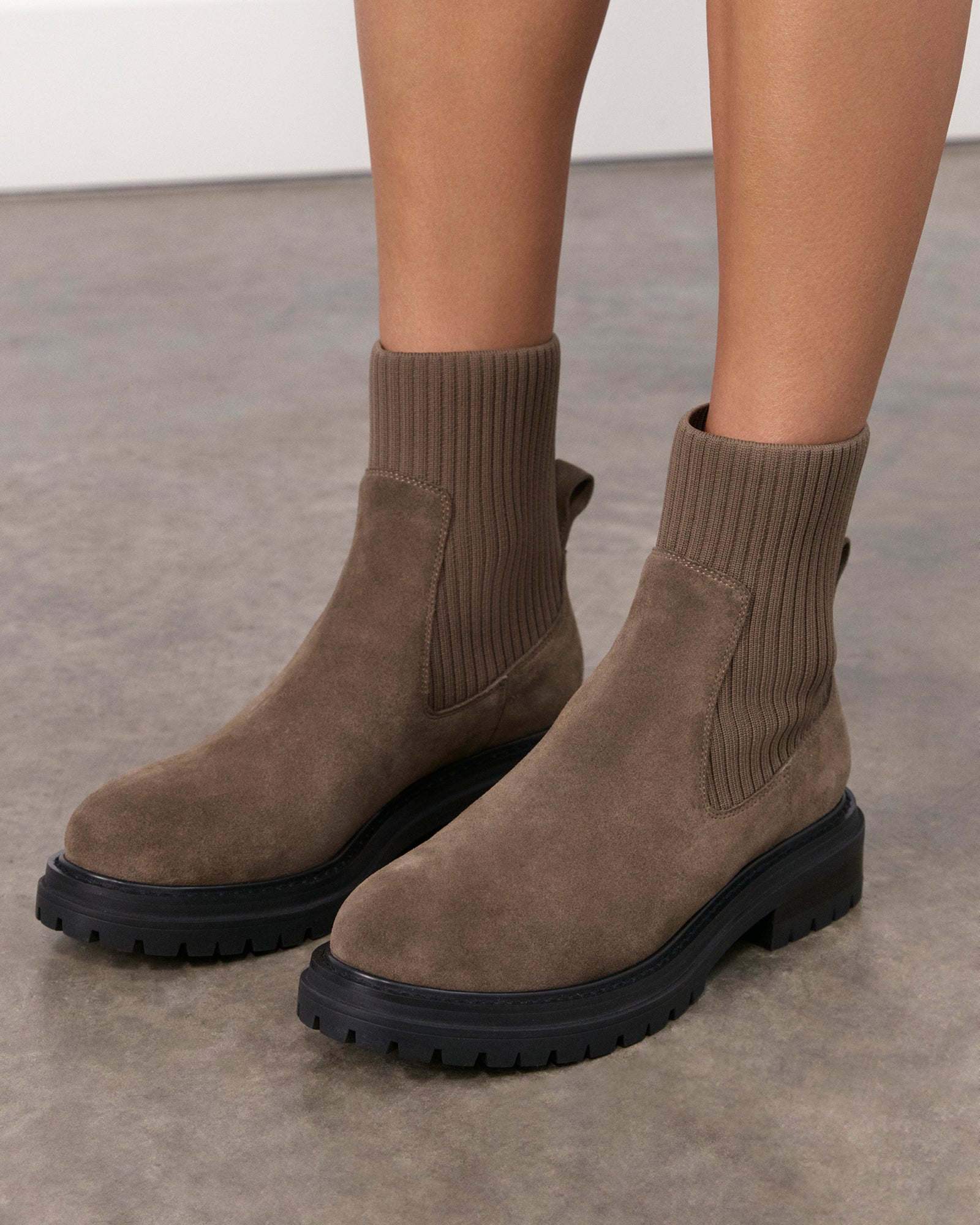 BERTIE FLAT ANKLE BOOTS Women's Khaki Suede Shoes - Comfortable Casual Booties for Fall & Winter, Perfect for Office, Date Night and Everyday Wear