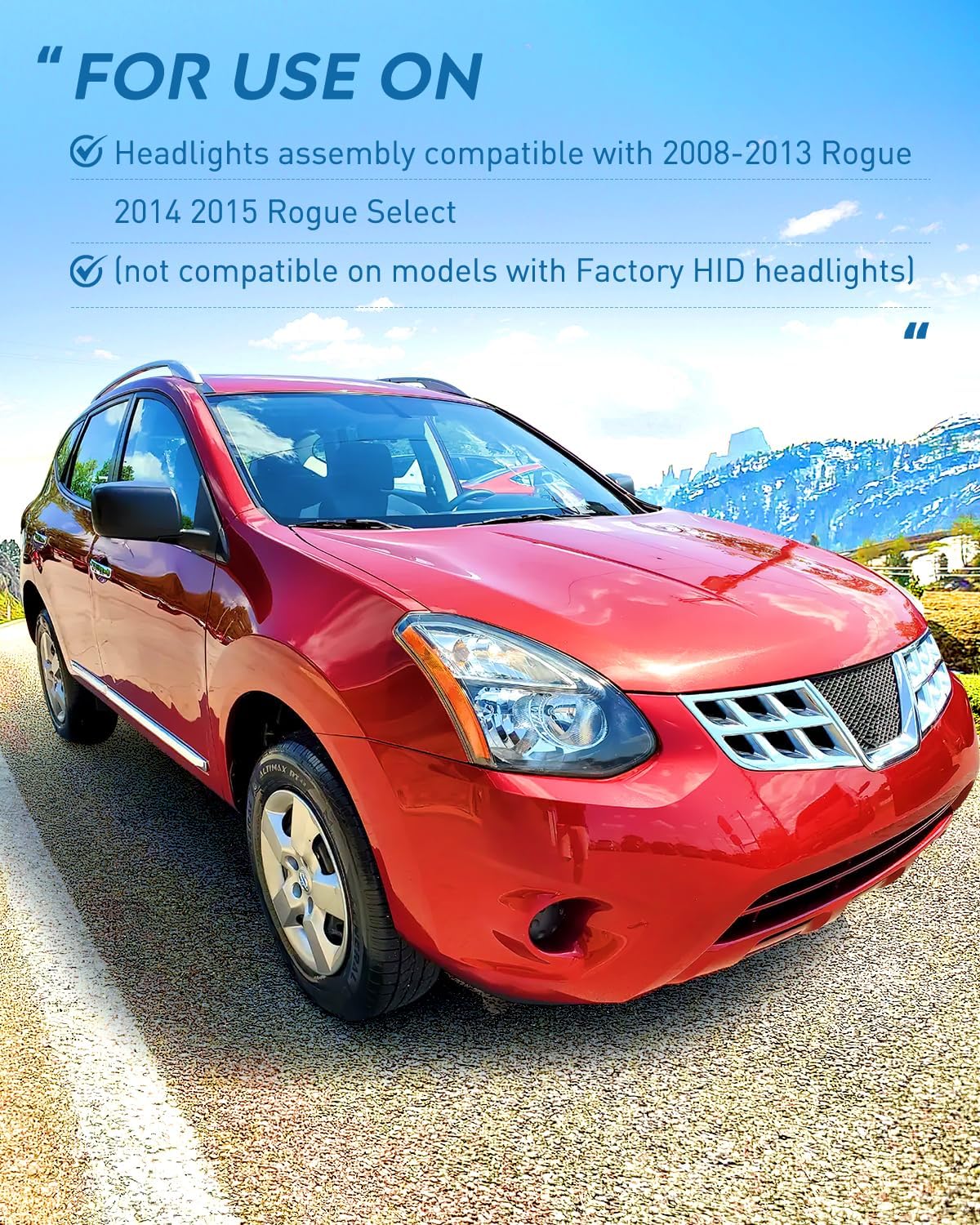 2008-2015 Nissan Rogue Headlight Assembly - Black Housing with Amber Reflector & Clear Lens Upgrade | Replacement Headlights for Improved Night Visibility | Perfect for Daily Driving, Off-Roading & Car Modifications