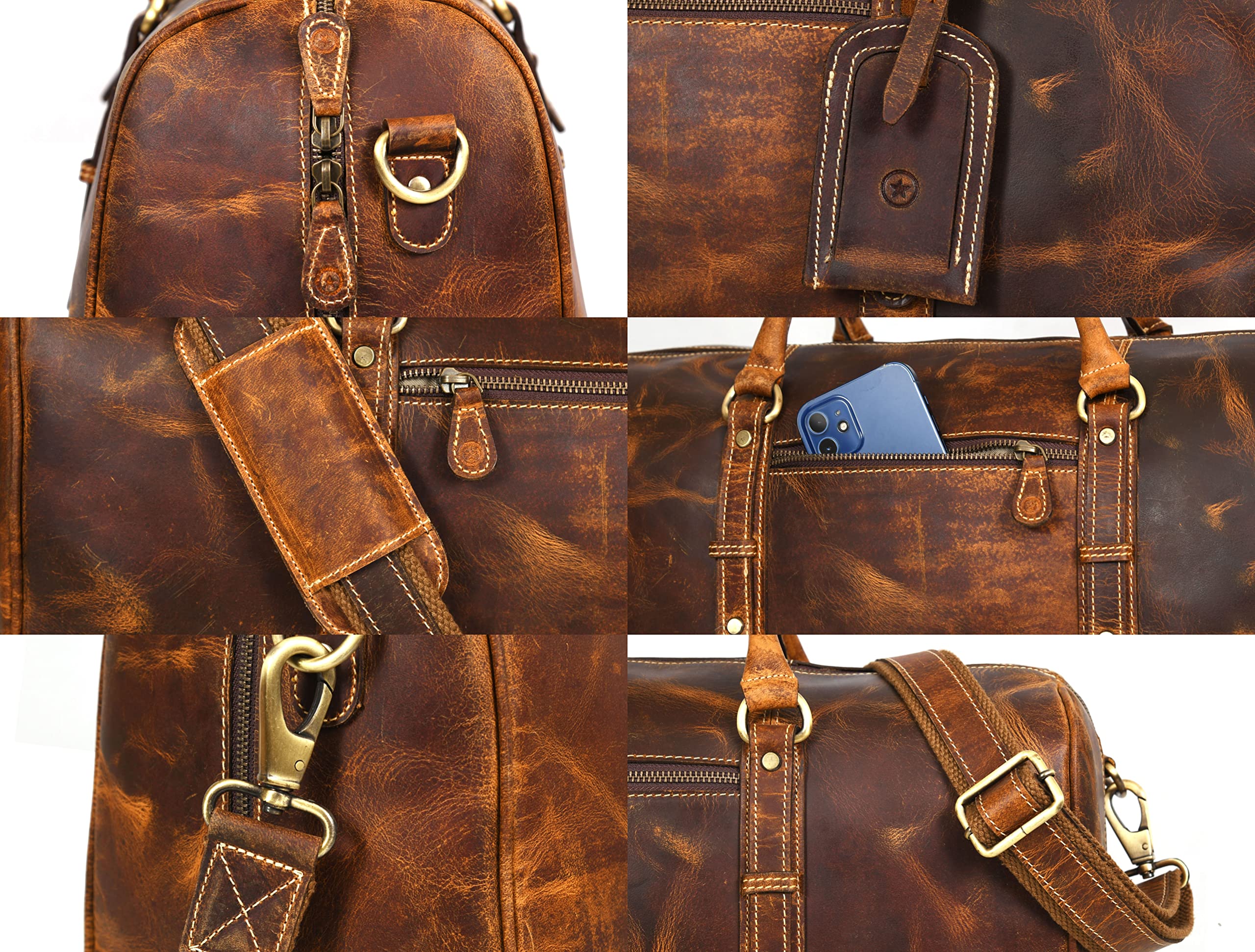 Premium Leather Travel Duffel Bag for Men - Waterproof Gym & Sports Weekender Bag - Airplane Carry-On Luggage with Shoulder Strap - Perfect Father's Day Gift for Dad | Business Trips, Gym Workouts & Weekend Getaways
