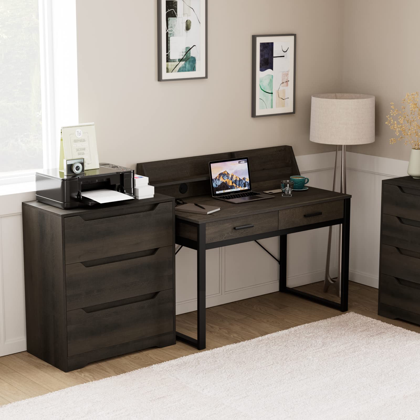 HOSTACK Modern 3-Drawer Wood Dresser with Storage - Tall Nightstand with Cut-Out Handles, Accent Cabinet for Bedroom, Living Room & Entryway - Dark Brown Chest of Drawers for Home Organization & Decor