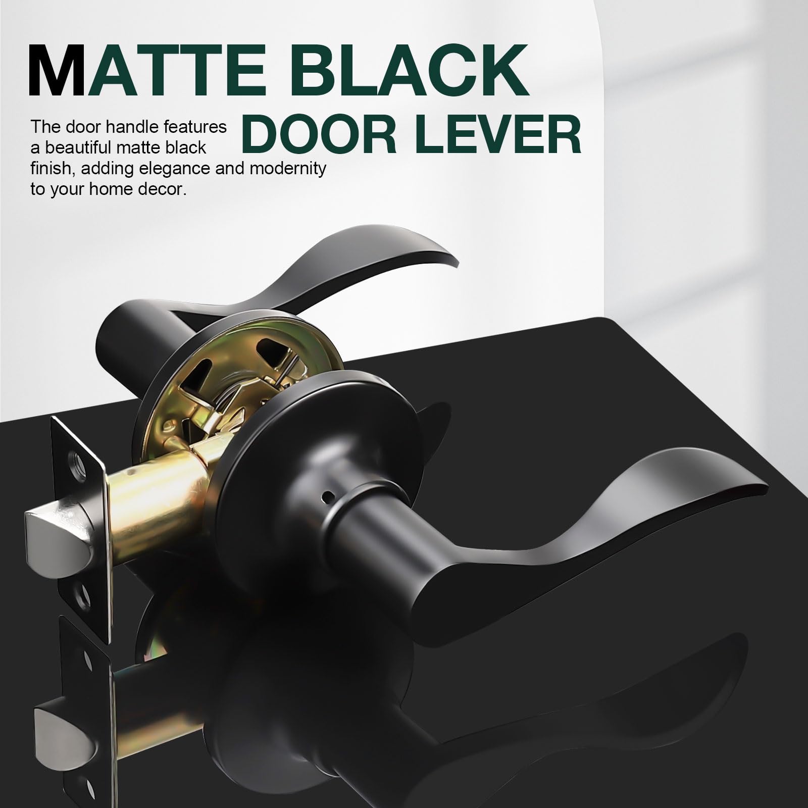 Gobekor 1-Pack Black Passage Door Levers - Keyless Interior Door Handles with Lock for Closet, Bedroom & Bathroom - Smooth Wave Design for Easy Operation