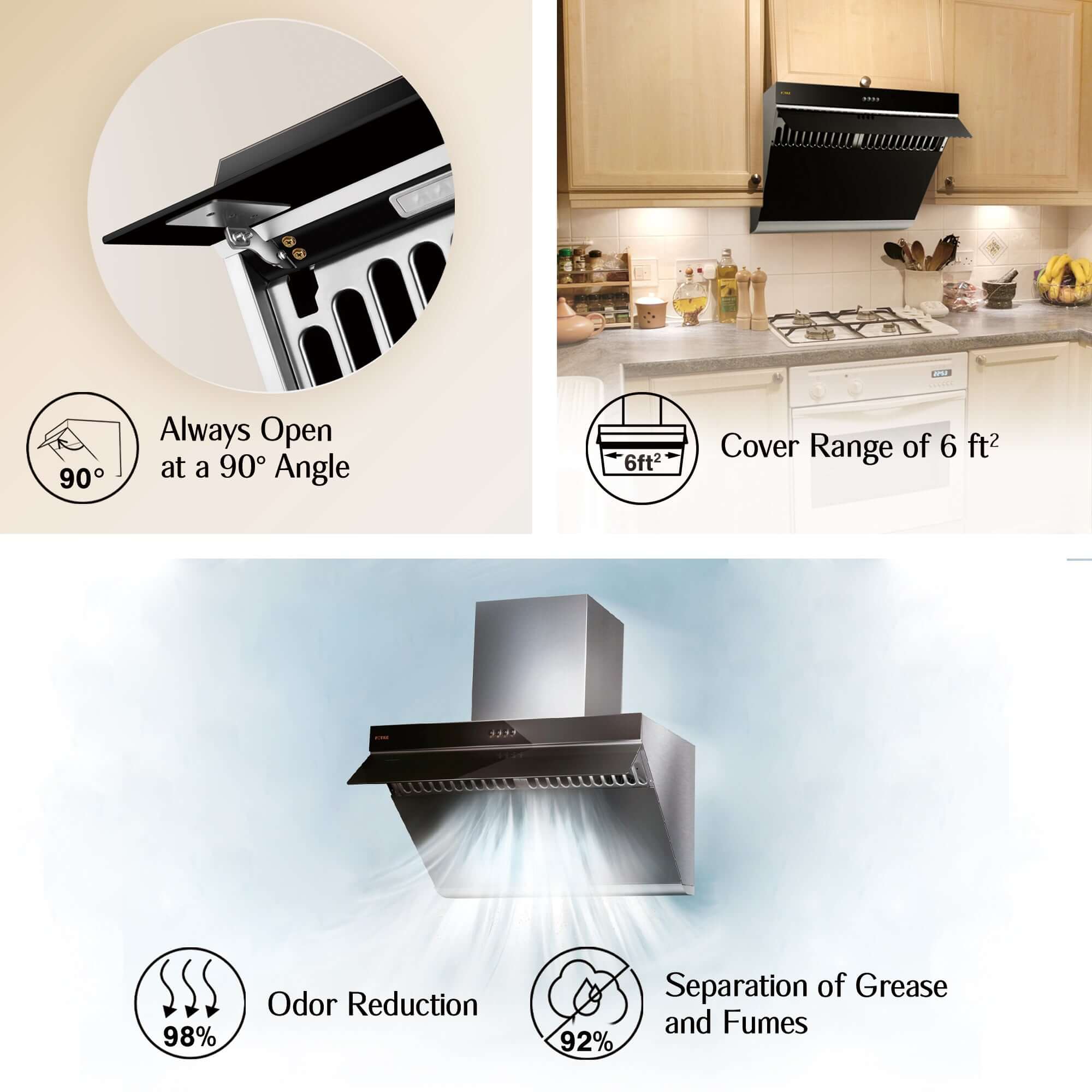Fotile JQG7522 30-Inch 850 CFM Wall Mount Range Hood with Push Button Controls - Stainless Steel Kitchen Vent Hood for Gas Stoves, Cooking Smoke Removal - Perfect for Modern Home Kitchens & Open Concept Designs