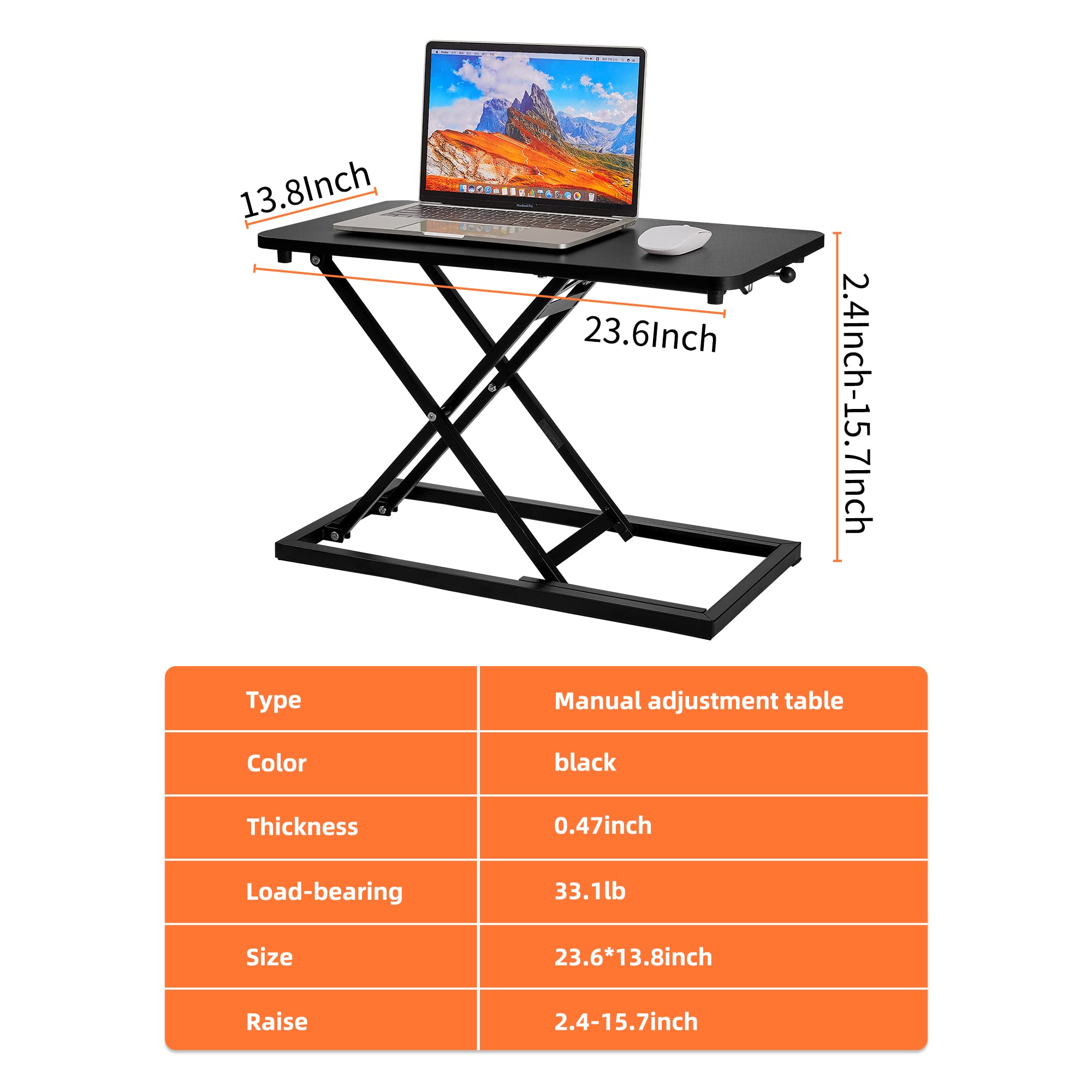 Blueus Height Adjustable Standing Desk Converter - Ergonomic Riser for Home & Office Workspace - Perfect for Computer, Laptop, Monitor Setup