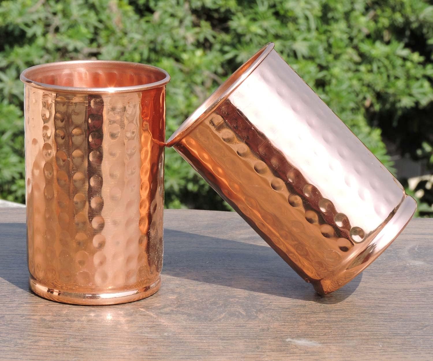 Hammered Pure Copper (99.74%) Tumbler Set of 2 - 11.8oz Travel Copper Mugs for Water, Juice & Ayurveda Health Benefits | Perfect for Home, Office & Outdoor Use
