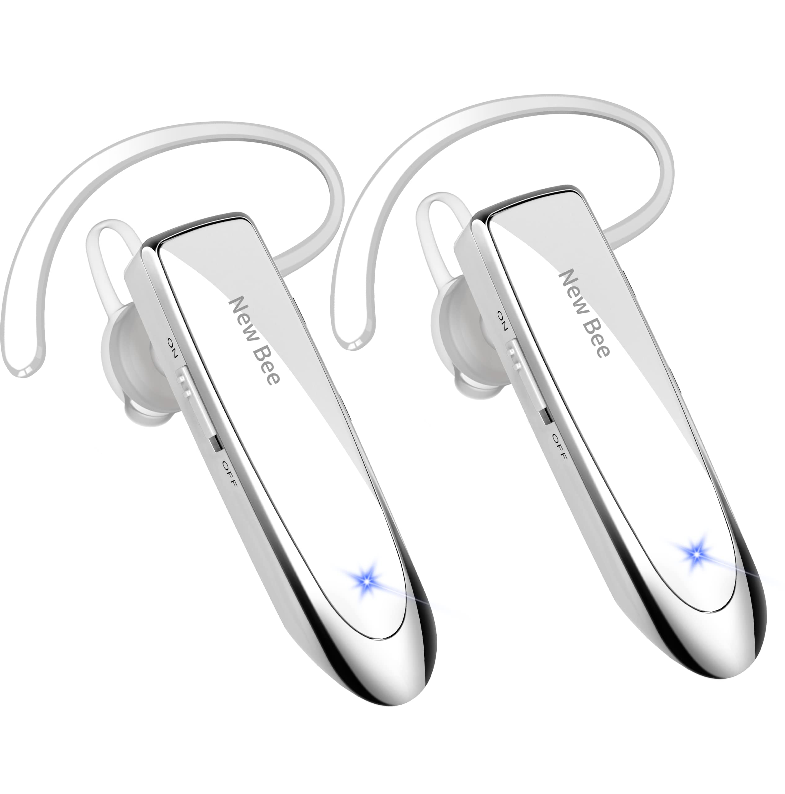 2 Pack Bluetooth 5.0 Wireless Earpiece - 24H Battery Life, 60 Days Standby - Hands-Free Headset for iPhone, Android, Laptop - Perfect for Truck Drivers, Office Work & Online Meetings (White)