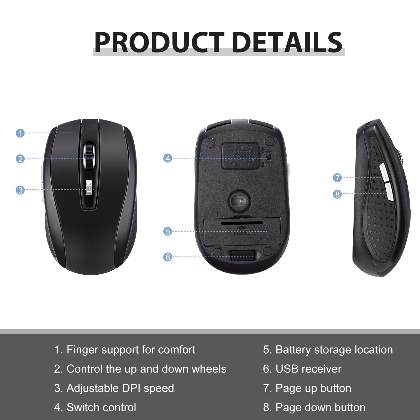 8 Pack Wireless Mouse for Laptop - 1200 DPI 6-Button Ergonomic Computer Mice with USB Receiver | Bulk Wireless Mice Compatible with Windows PC, Mac, Laptop | Ideal for Office, Home, Gaming & School Use