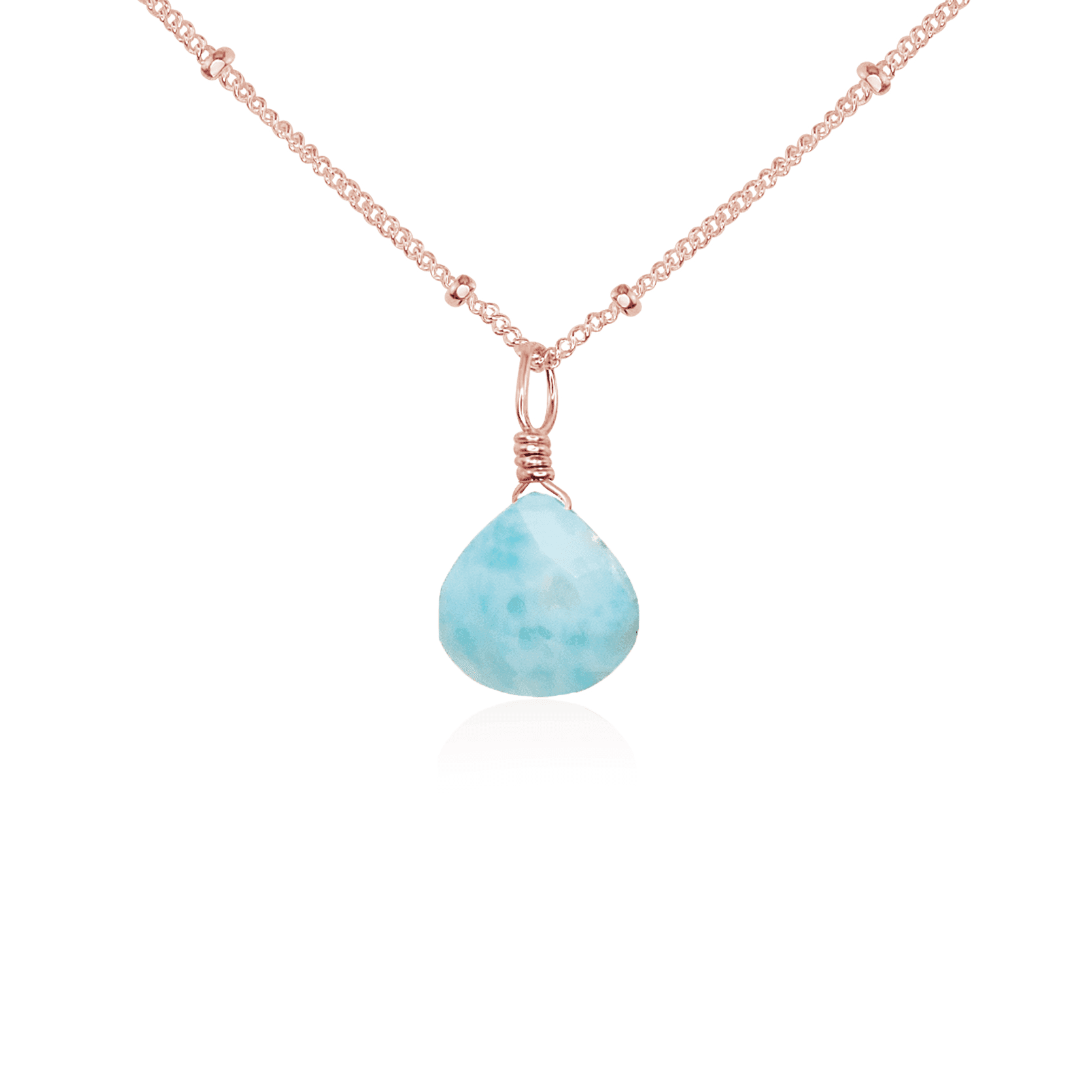 Tiny Larimar Teardrop Crystal Pendant Necklace - Genuine Blue Gemstone Jewelry for Women - Perfect for Beach Vacations, Boho Fashion & Spiritual Healing
