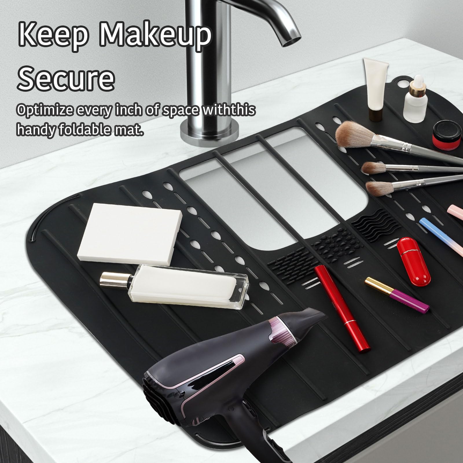 Foldable Silicone Sink Cover for Bathroom Countertops - Waterproof Makeup Organizer & Brush Mat - Perfect for Vanity, Cosmetics Storage, and Counter Protection