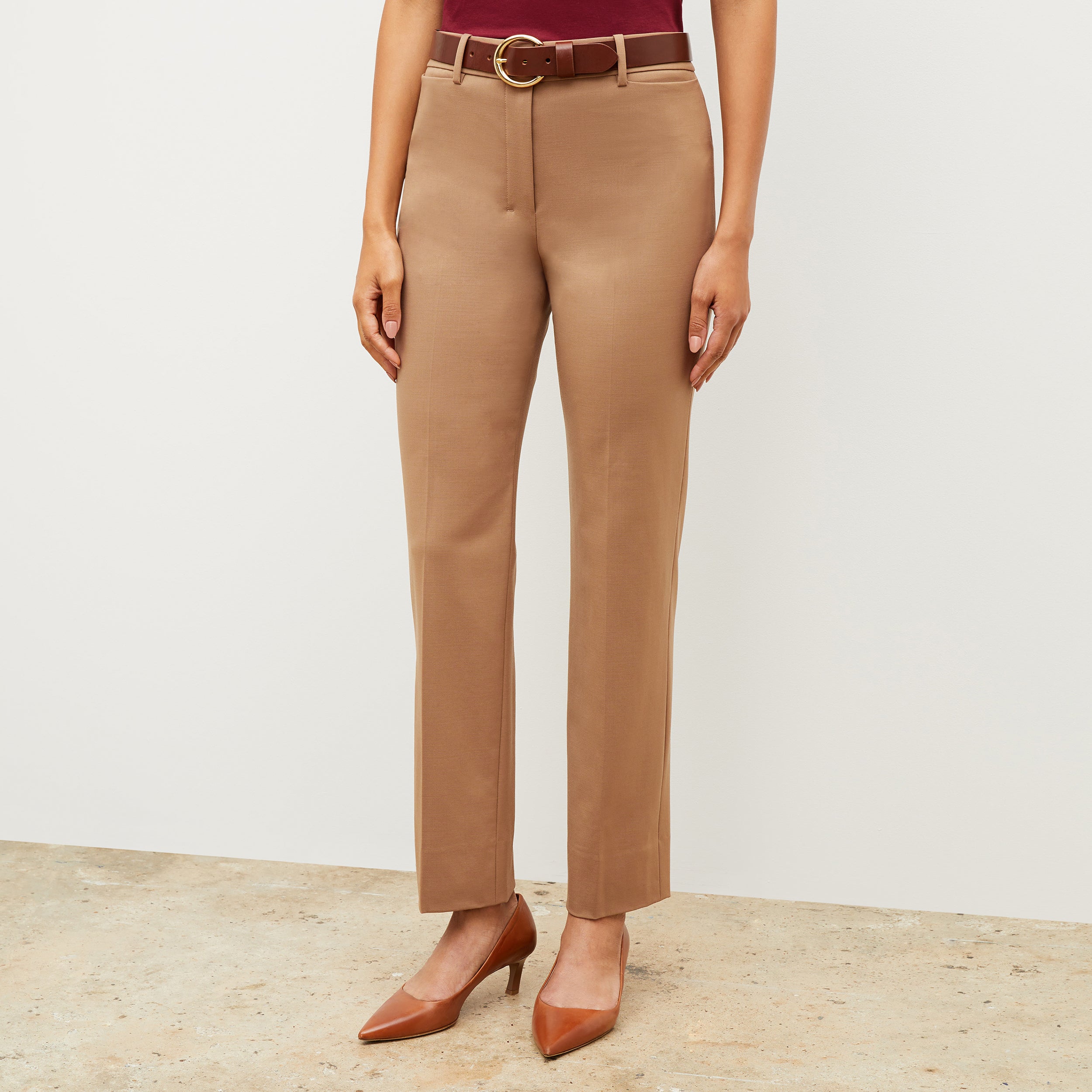 Smith Straight Trouser Washable Wool Twill Pants for Men - Comfortable Office & Business Casual Wear in Camel Color