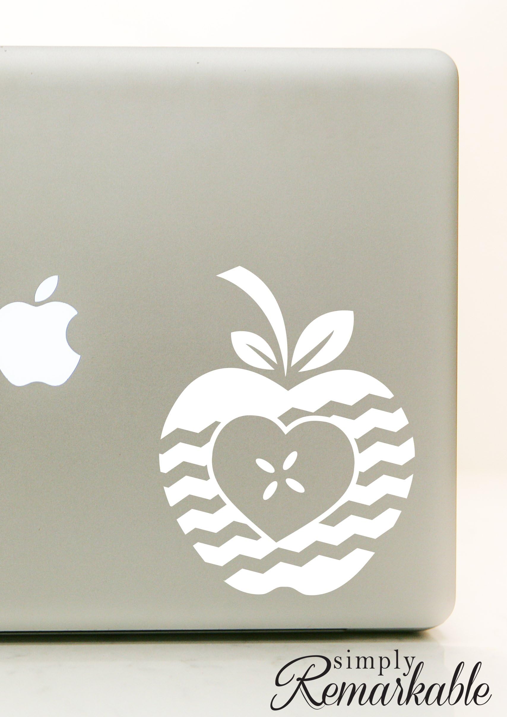 Vinyl Decal Sticker for Computer, Wall, Car, Mac, MacBook - Chevron Apple Heart Frame Design - Perfect for Teachers, Students, Gifts, iPads, Tutors - Great for Personalizing Laptops, Notebooks, Water Bottles & Home Decor
