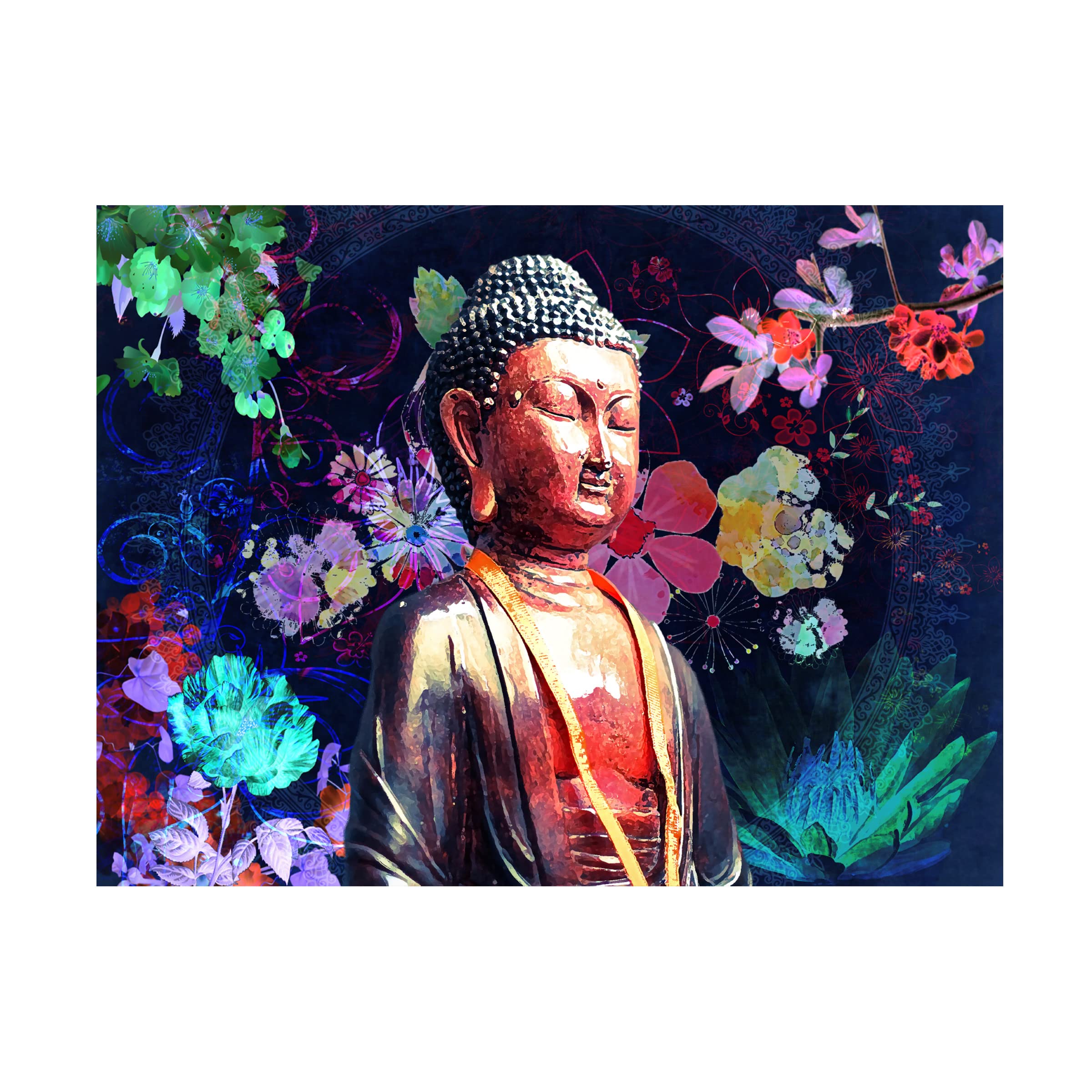 Trademark Fine Art 'Dark Flowers Buddha' Canvas Wall Art Print by Delyth Angharad - Spiritual Home Decor for Living Room, Bedroom & Meditation Space