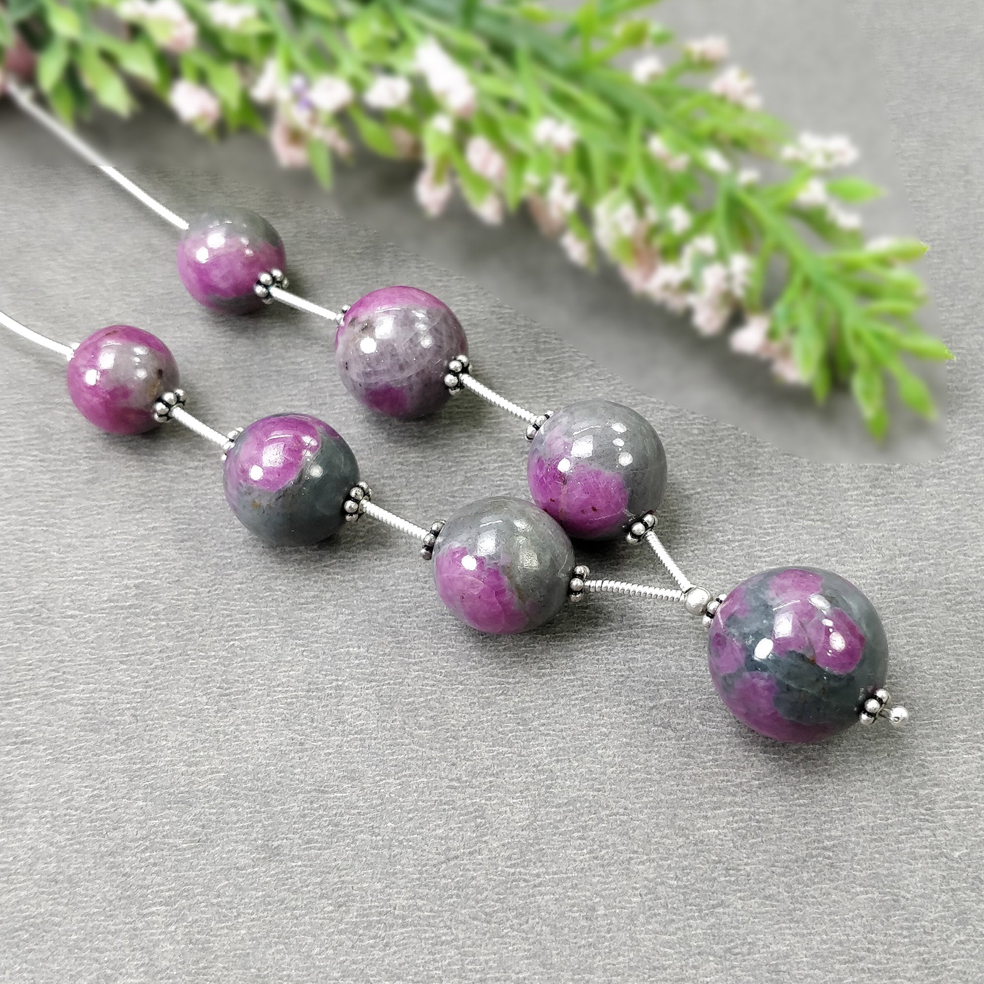 Natural Untreated Ruby Gemstone Loose Beads - 130.45cts Bi-Color Zoisite Ruby Balls (10.5mm-15.5mm) for Jewelry Making, DIY Crafts & Healing Crystal Collections