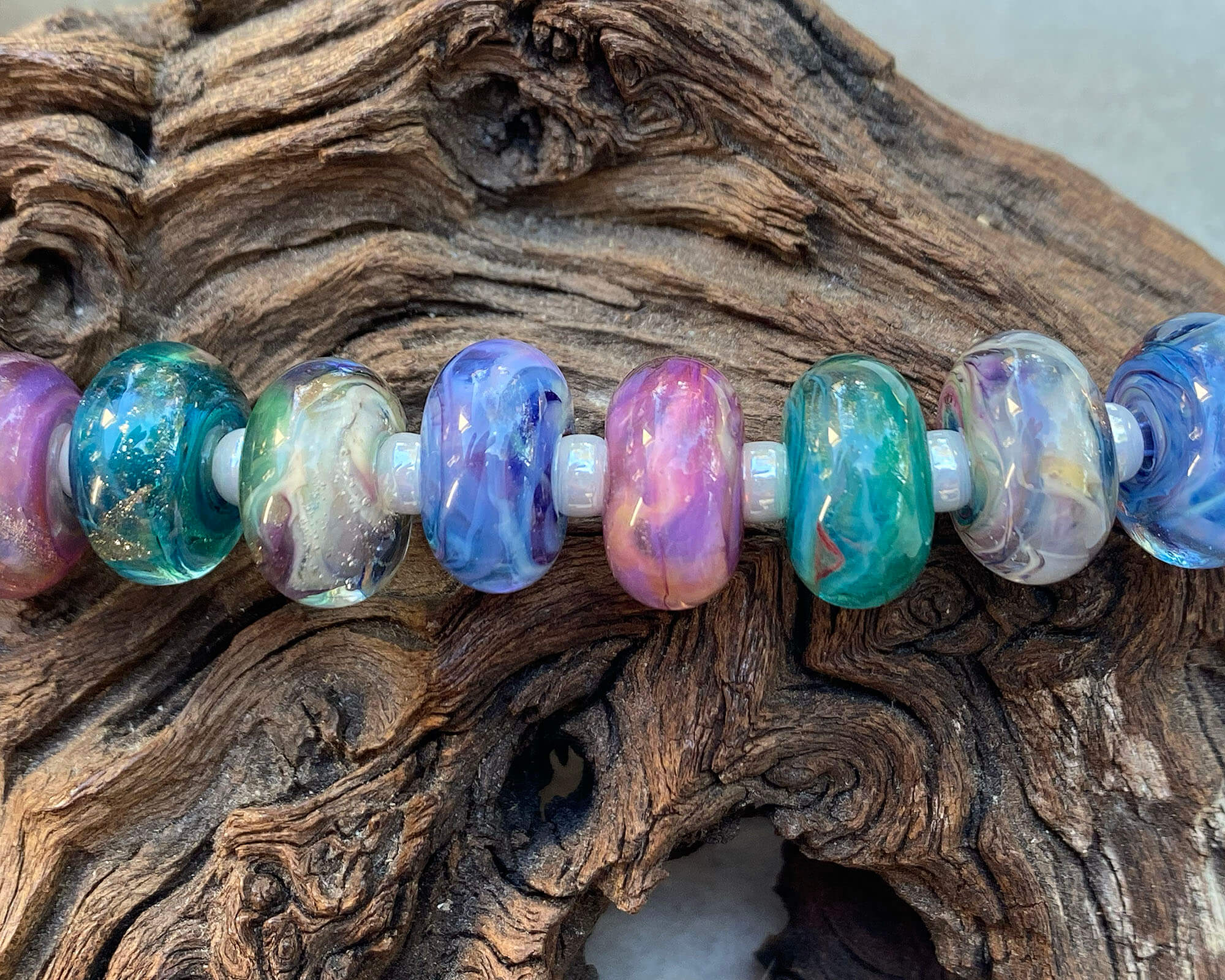 16 Handmade Pastel Lampwork Glass Beads Set for Jewelry Making - DIY Bracelet, Necklace & Craft Projects - SRA Certified Artisan Beads