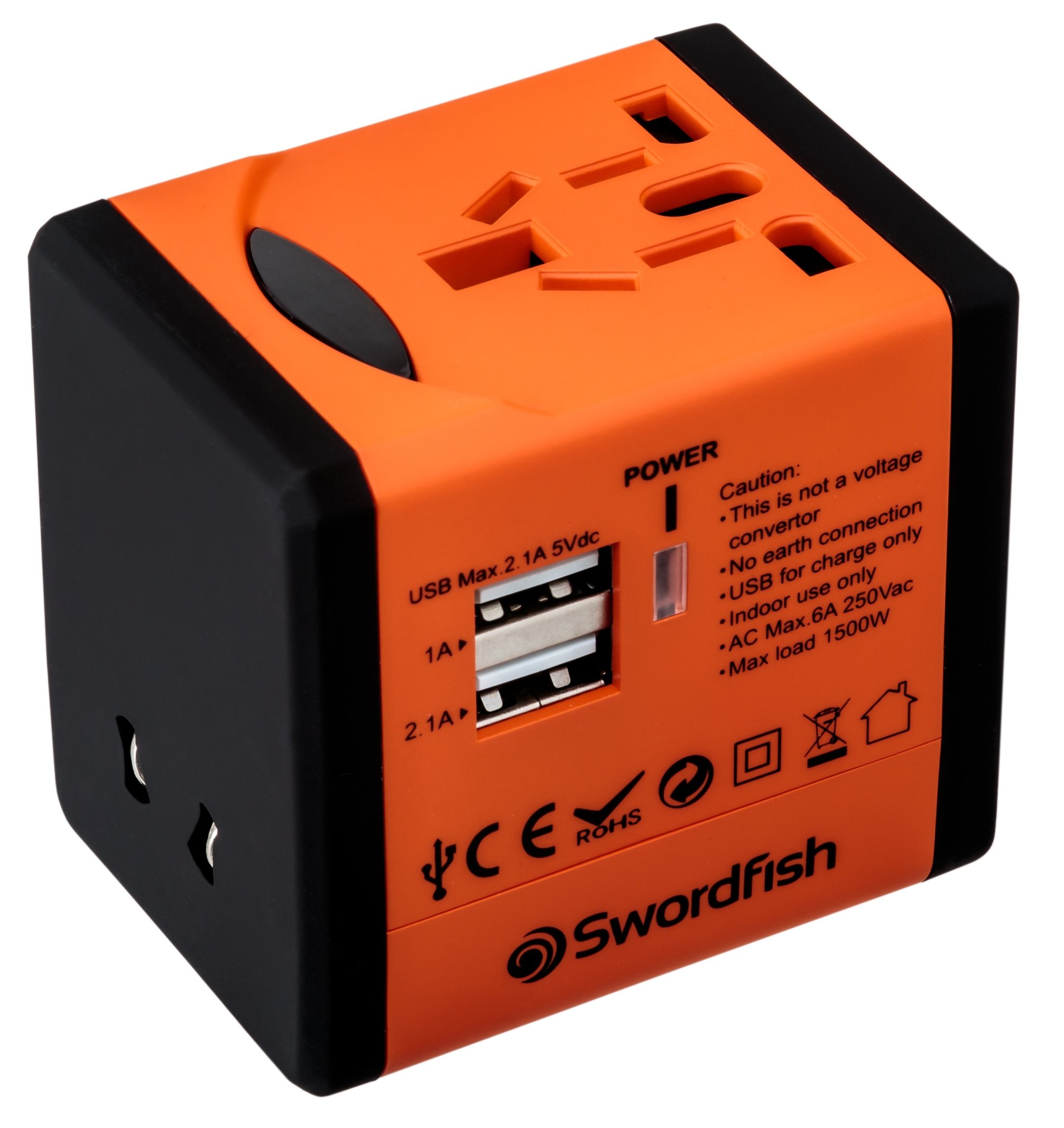 Swordfish 40253 VariPlug Dual USB Universal Travel Plug Adapter & Charger - Orange | Worldwide Compatibility for Phones, Laptops & Cameras | Perfect for Business Trips & Vacations