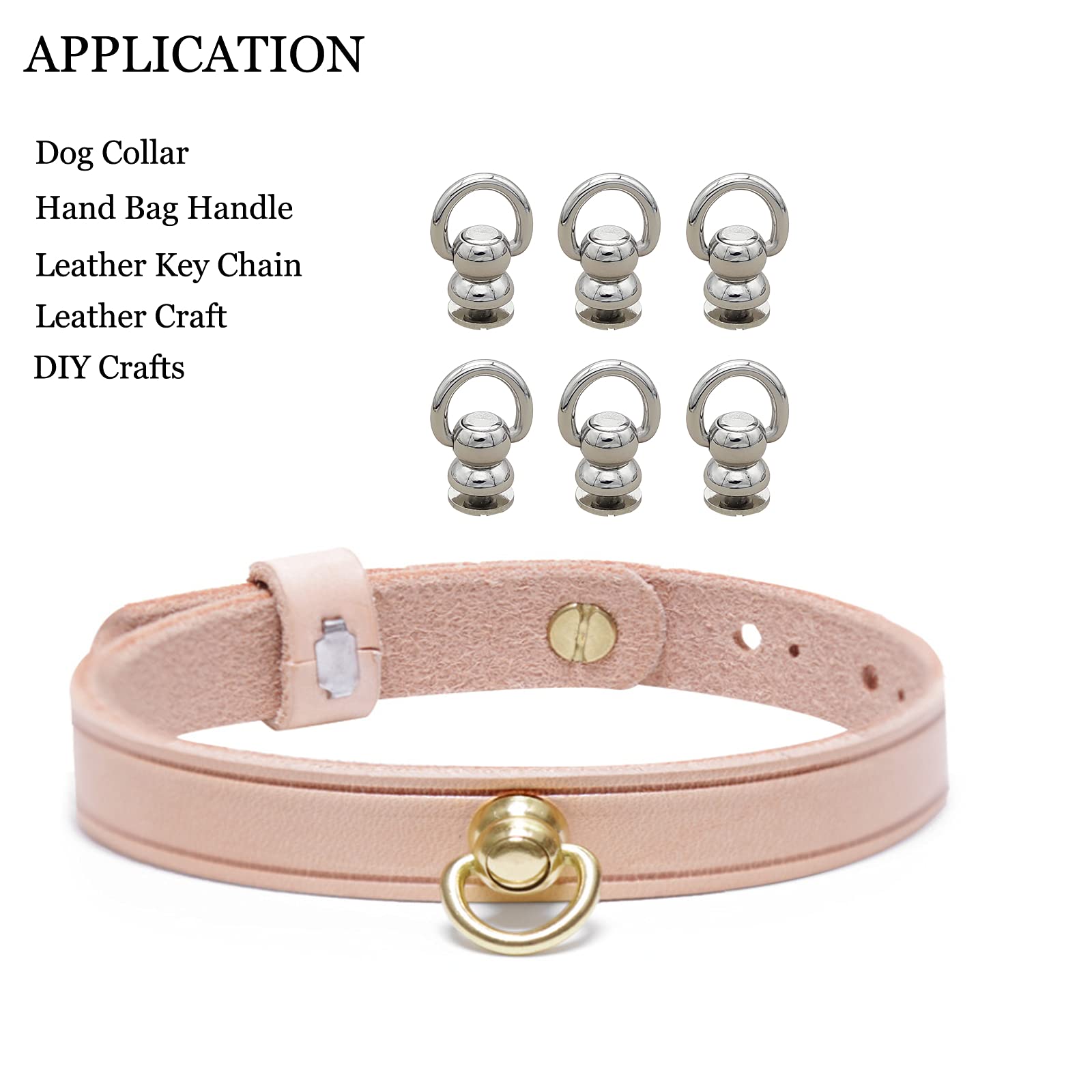 Heavy Duty Solid Brass Ball Studs 6-Pack | 360° Rotating Leather Rivets with D-Ring & Chicago Screw Back | Anti-Corrosion Brass Hardware for Dog Collars, Belts, Bags & Handles | Perfect for Leather Crafting, DIY Projects & Pet Accessories