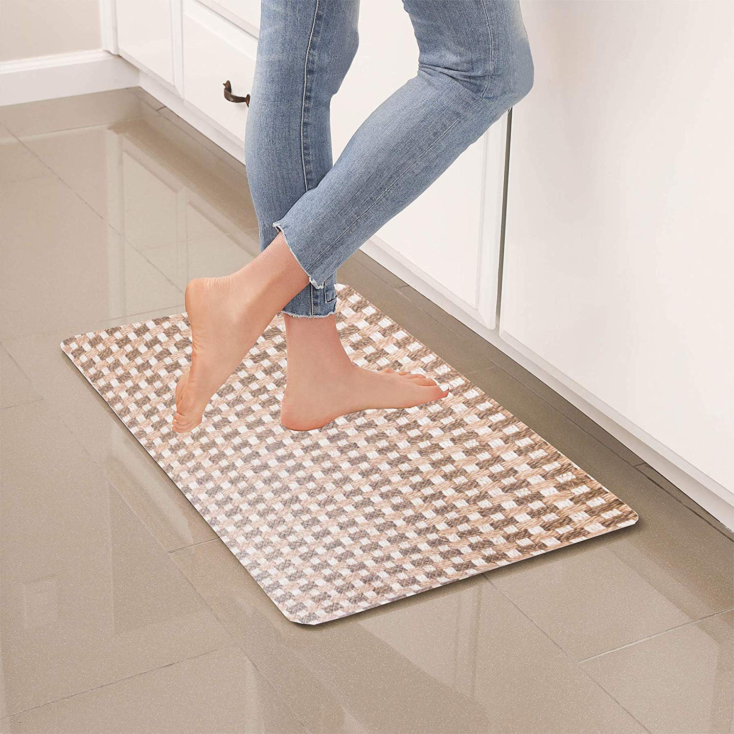 Premium Anti-Fatigue Kitchen Floor Mat - Brown Geometric Design (32