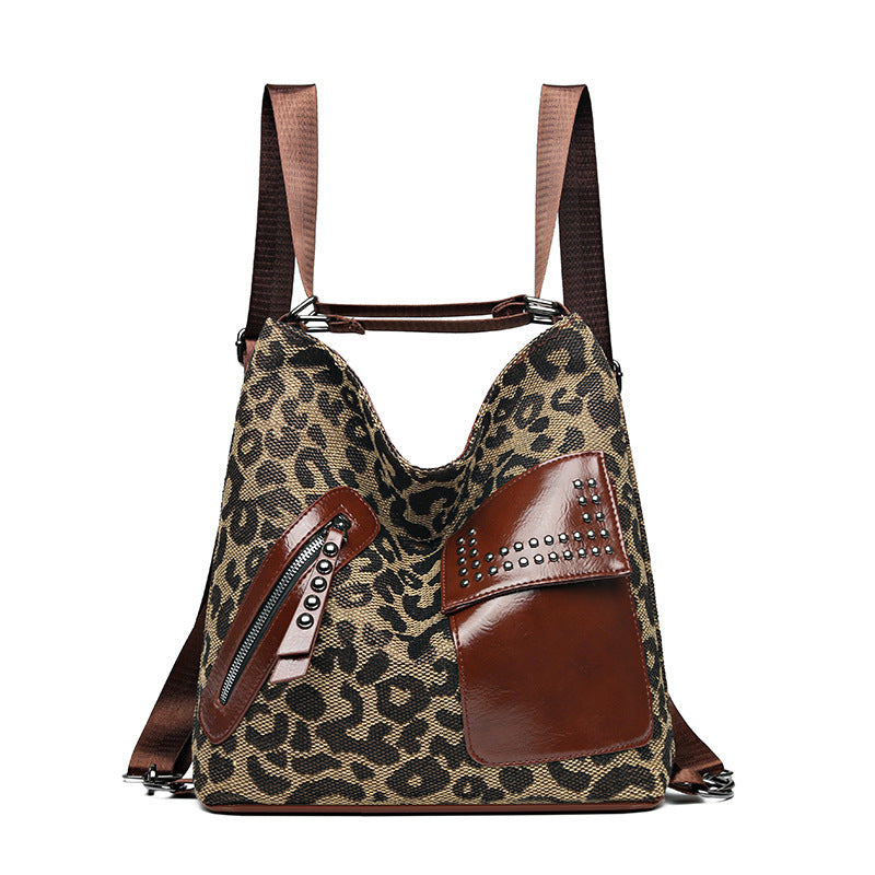 Stylish Houndstooth Backpack for Women - Fashionable Leopard Print Shoulder Bag with Rivet Design | Perfect for Work, Travel & Daily Use