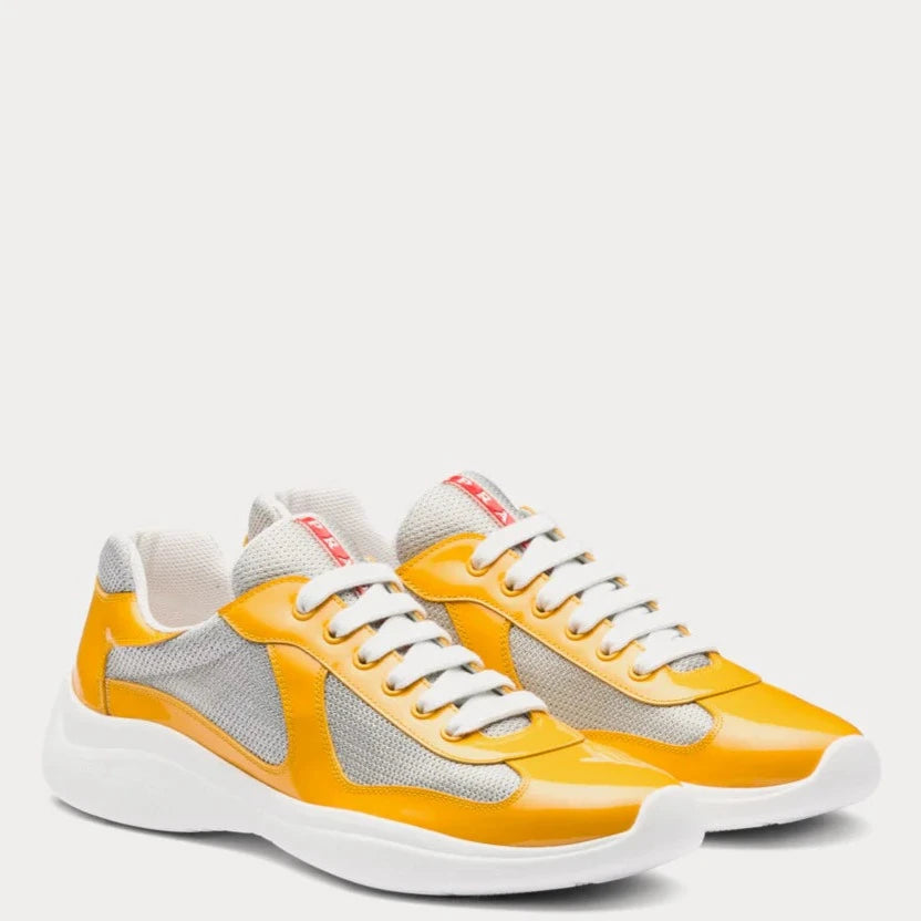 Prada Gold Patent Leather Americas Cup Sneakers - Luxury Fashion Sneakers for Men & Women - Perfect for Casual Wear, Street Style & High-End Fashion Outfits