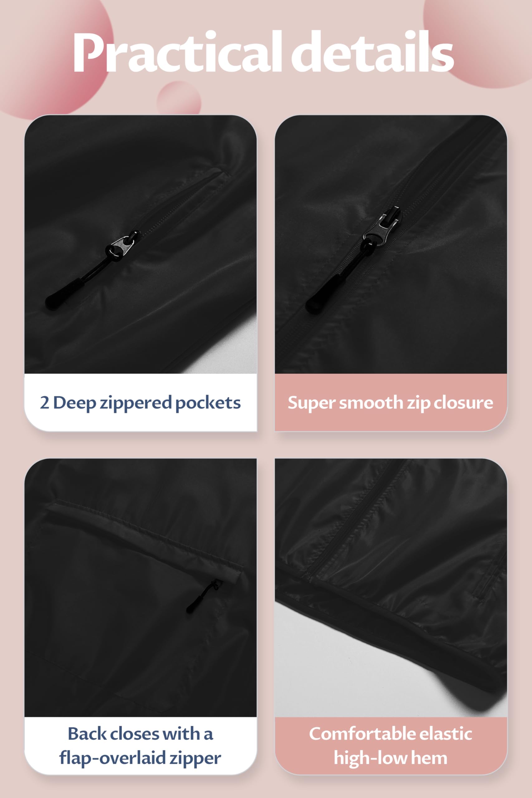 CREATMO Women's Lightweight Waterproof Running Jacket - Reflective Windbreaker with Detachable Hood - Packable Raincoat for Cycling, Jogging & Outdoor Activities
