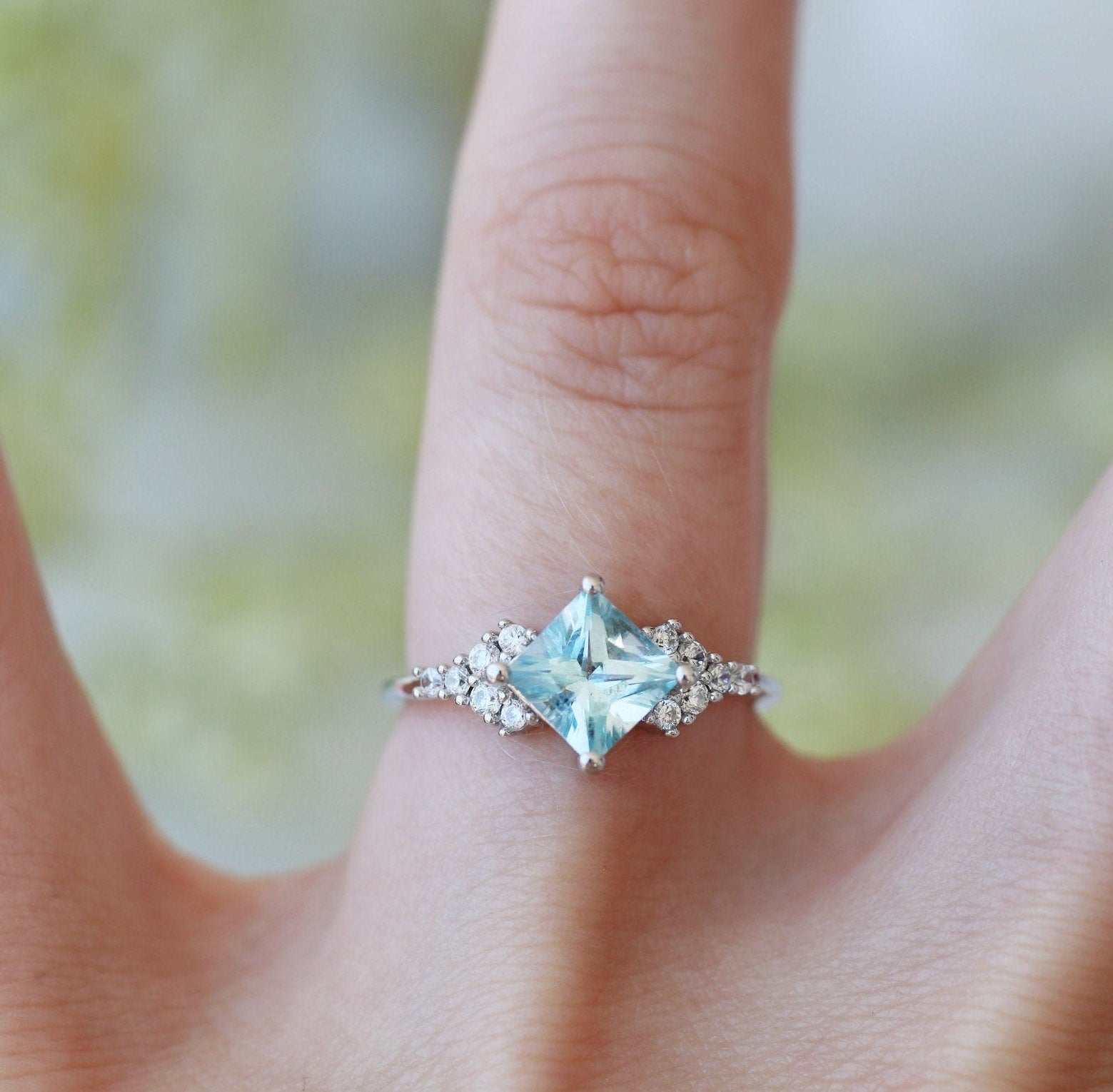 Ellie Aquamarine Ring - Sterling Silver Jewelry for Women, Elegant Birthstone Gift for March, Perfect for Engagement, Anniversary & Everyday Wear