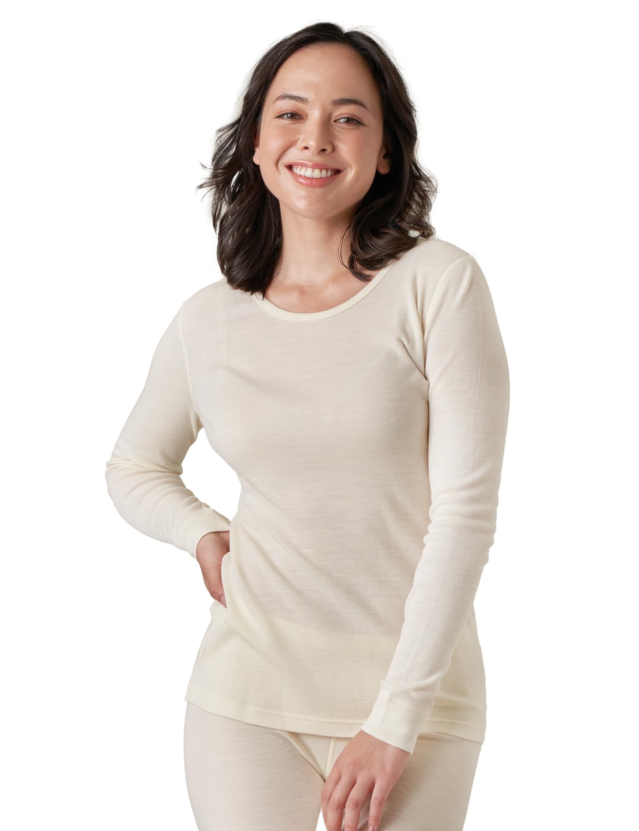 LAPASA Women's 100% Merino Wool Thermal Underwear - Midweight Long Sleeve Base Layer Top for Winter, Crew Neck, Size L48 | Perfect for Skiing, Hiking & Cold Weather Activities