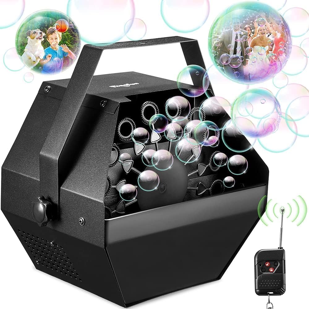 Theefun Remote Control Bubble Blower Machine - 750ML High Output Metal Bubble Maker with AC Adapter | Automatic Bubble Toy for Kids Birthday Parties, Weddings, Outdoor Events & Indoor Play